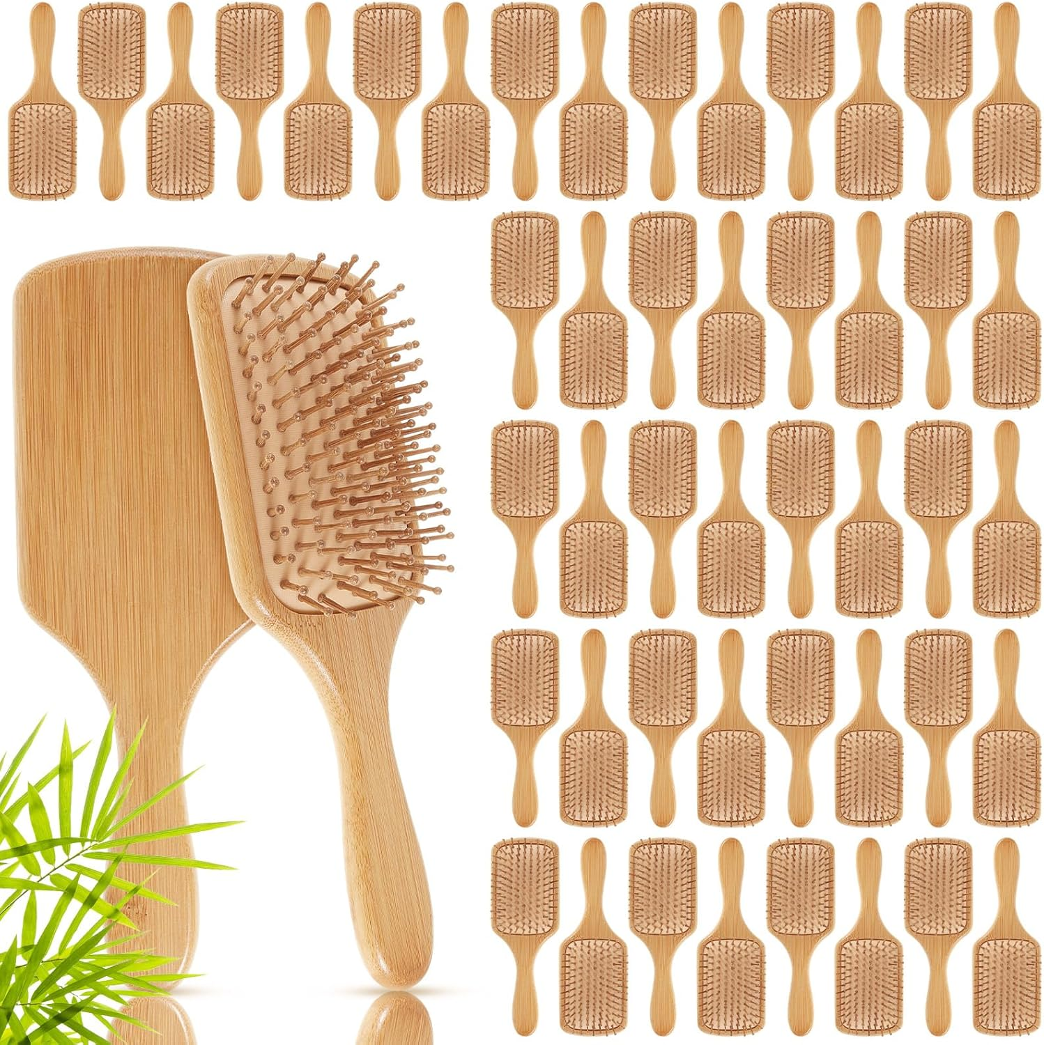 Weysat 48 Pack Bamboo Hair Brushes Bulk Wooden Paddle Detangling Hairbrush with Air Cushion, anti Static Scalp Massage Brush for Women Men, DIY Gift, Salon, Travel, All Hair Types (White)