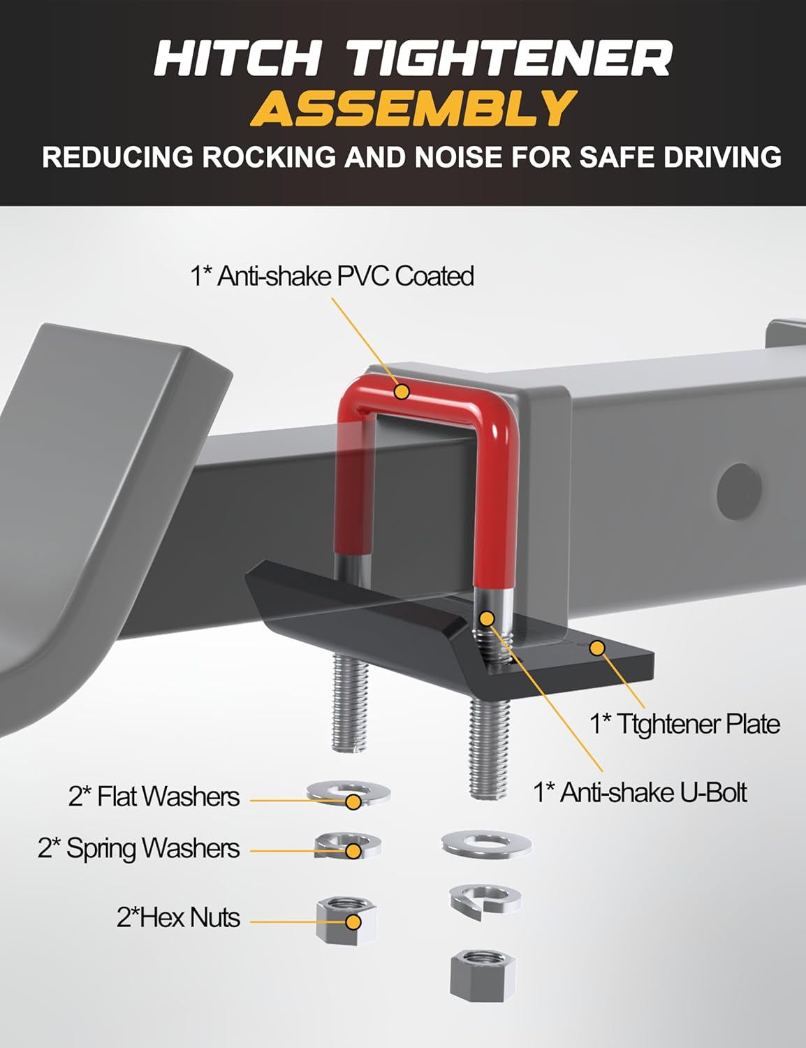 RETRUE Hitch Tightener, Hitch Stabilizer Heavy Duty Anti-Rattle Clamp for 1.25" and 2" Hitches, Reduce Movement from Hitch Tray Cargo Carrier Bike Rack Trailer Ball Mount, Rubber Coated image number 4