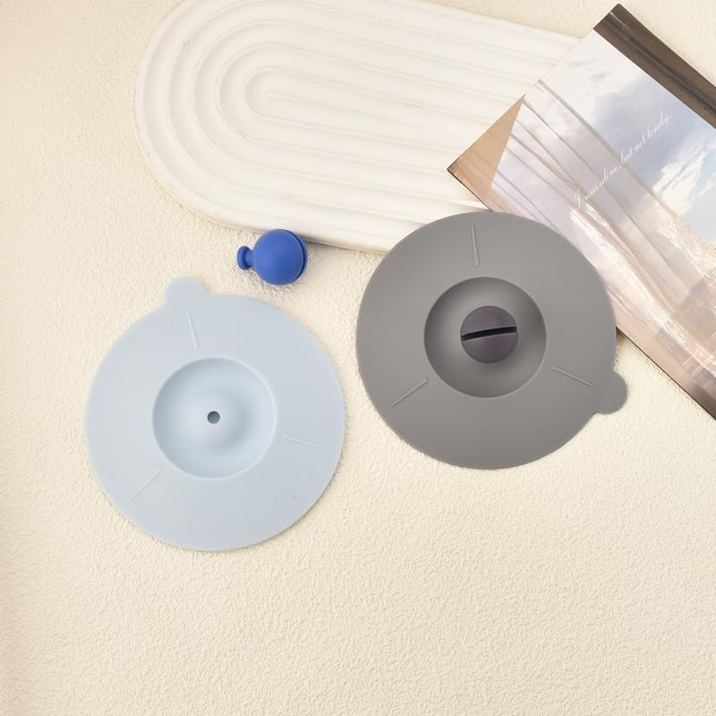 Guqqeuc Silicone Cup Cover for Coffee Drinks - Anti-Dust Mug Lid with Spoon Holding Design - Airtight Seal for Glass Cups, Cold and Hot Beverages - 3Pcs