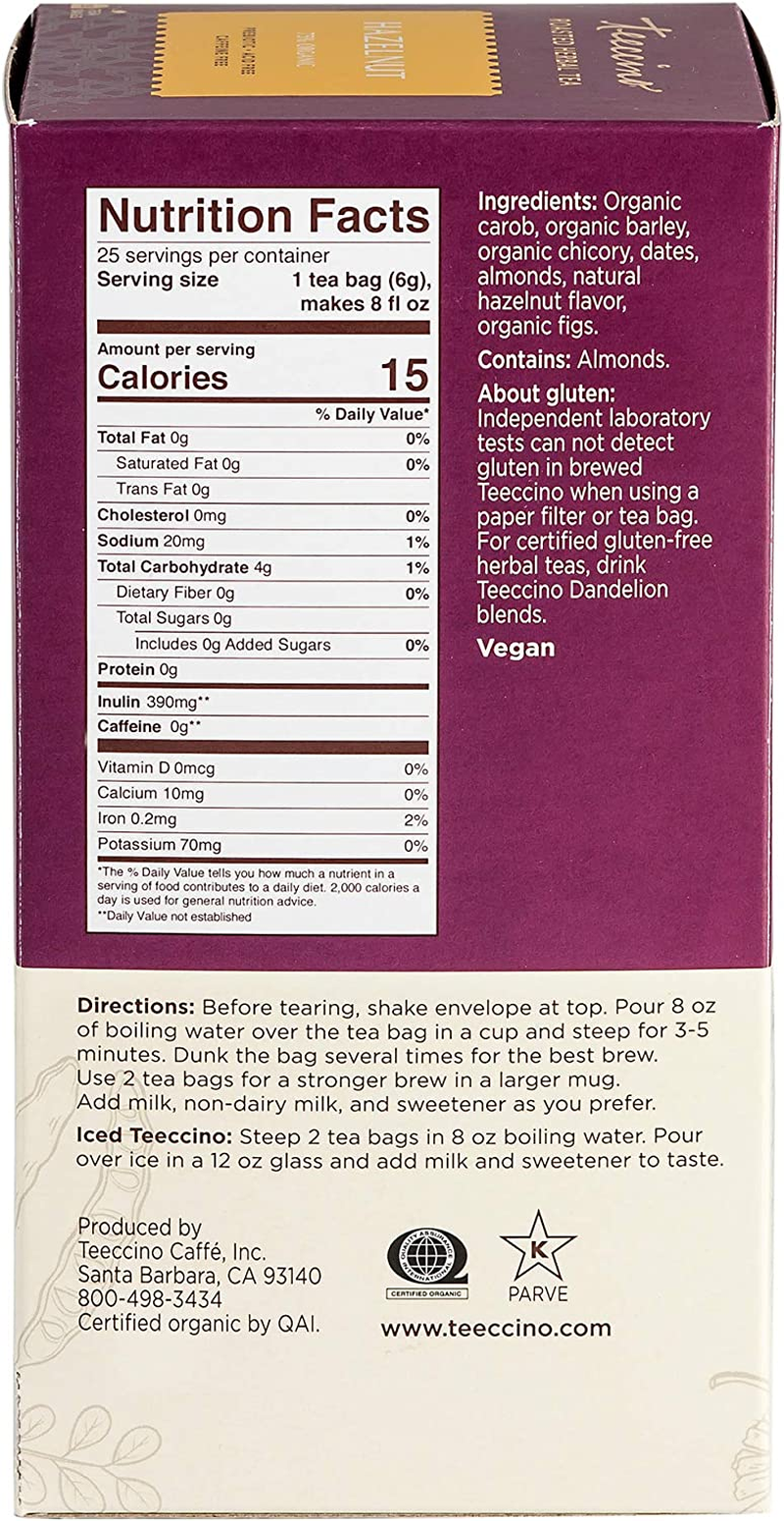 Teeccino Hazelnut Medium Roast Caffeine Free Herbal Tea 150 G, 25 Teabags image number 5