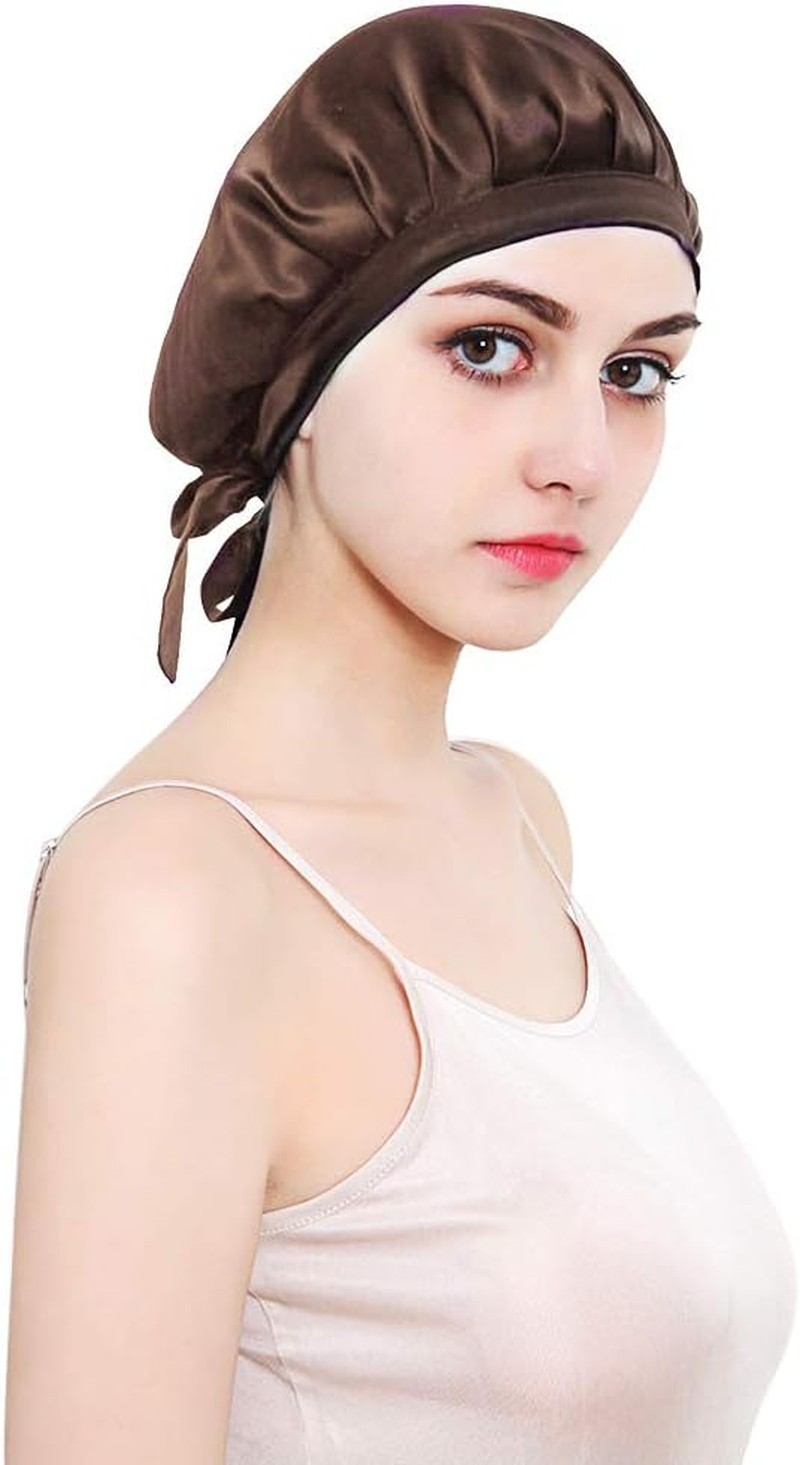 100% Mulberry Silk Night Sleep Cap, Sleeping Cap for Women Head Cover Bonnet for Hair Beauty with Elastic Band for Sleep, Hair Loss, Hair Protection (Black)