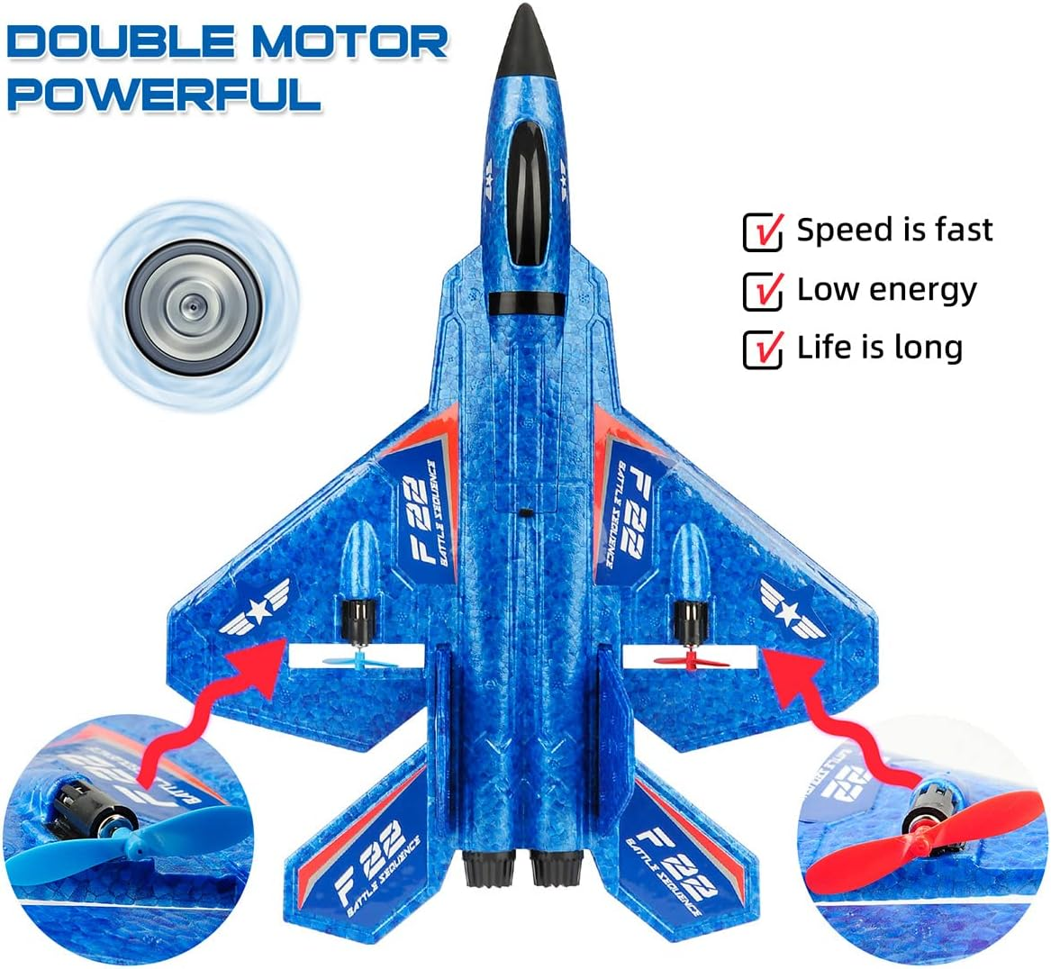 Roofworld RC Plane, F22 Airplane Fighter Ready to Fly, 2.4Ghz 2 Channel Remote Control Airplanes Toy for Boys Girls Kids Beginners Blue02 image number 3