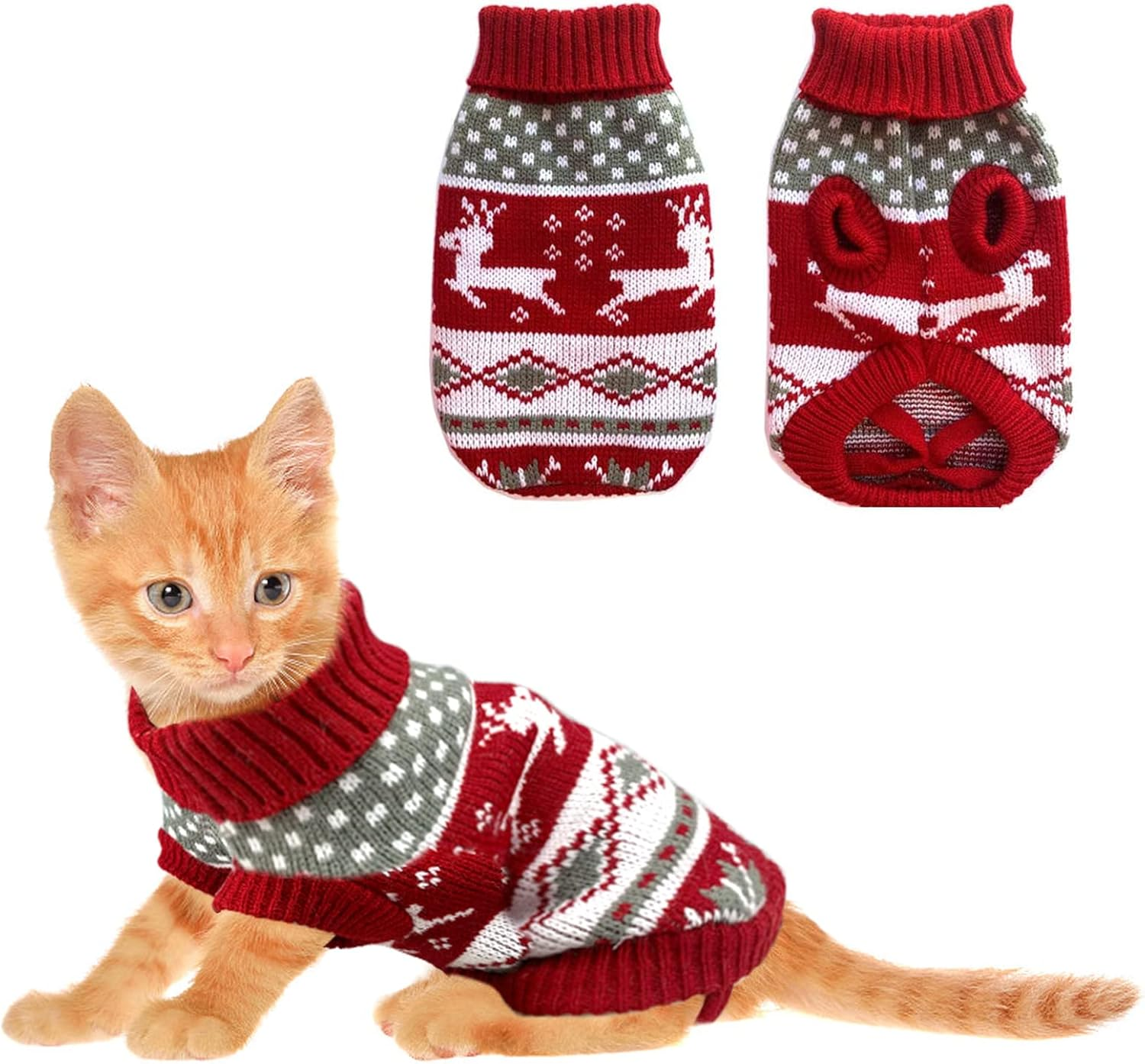 Vehomy Dog Christmas Sweaters Pet Winter Knitwear Xmas Clothes Classic Warm Coats Reindeer Snowflake Argyle Sweater for Kitty Puppy Cat-Xs image number 6