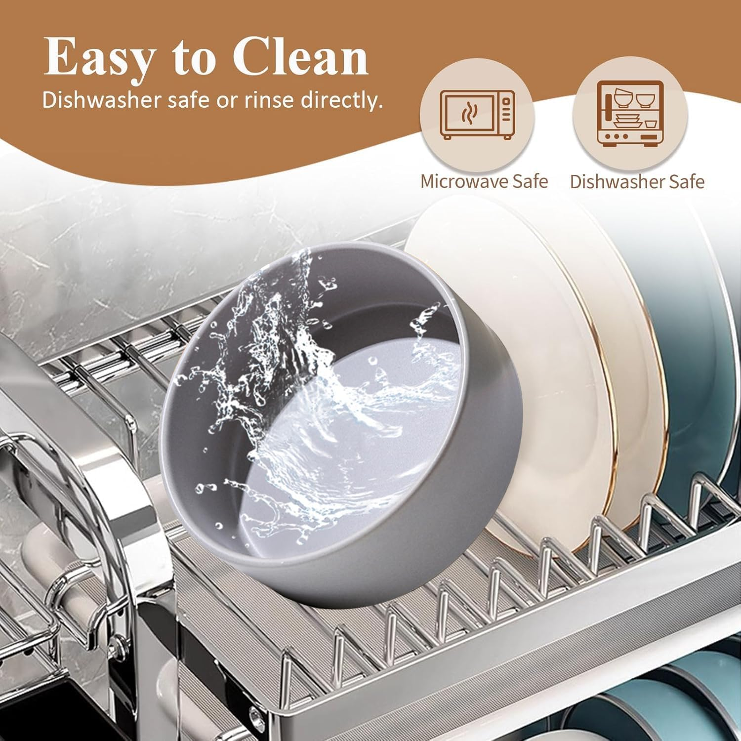 Ceramic Dog Bowl 28OZ with Wood Stand, PRENDIEEN Durable Ceramic Food Water Elevated Dish for Pet 6.1In(15.5Cm) Diameter, Modern Cute Weighted Food Water Set, Cat Dog Food & Water Bowl Set (White) image number 4