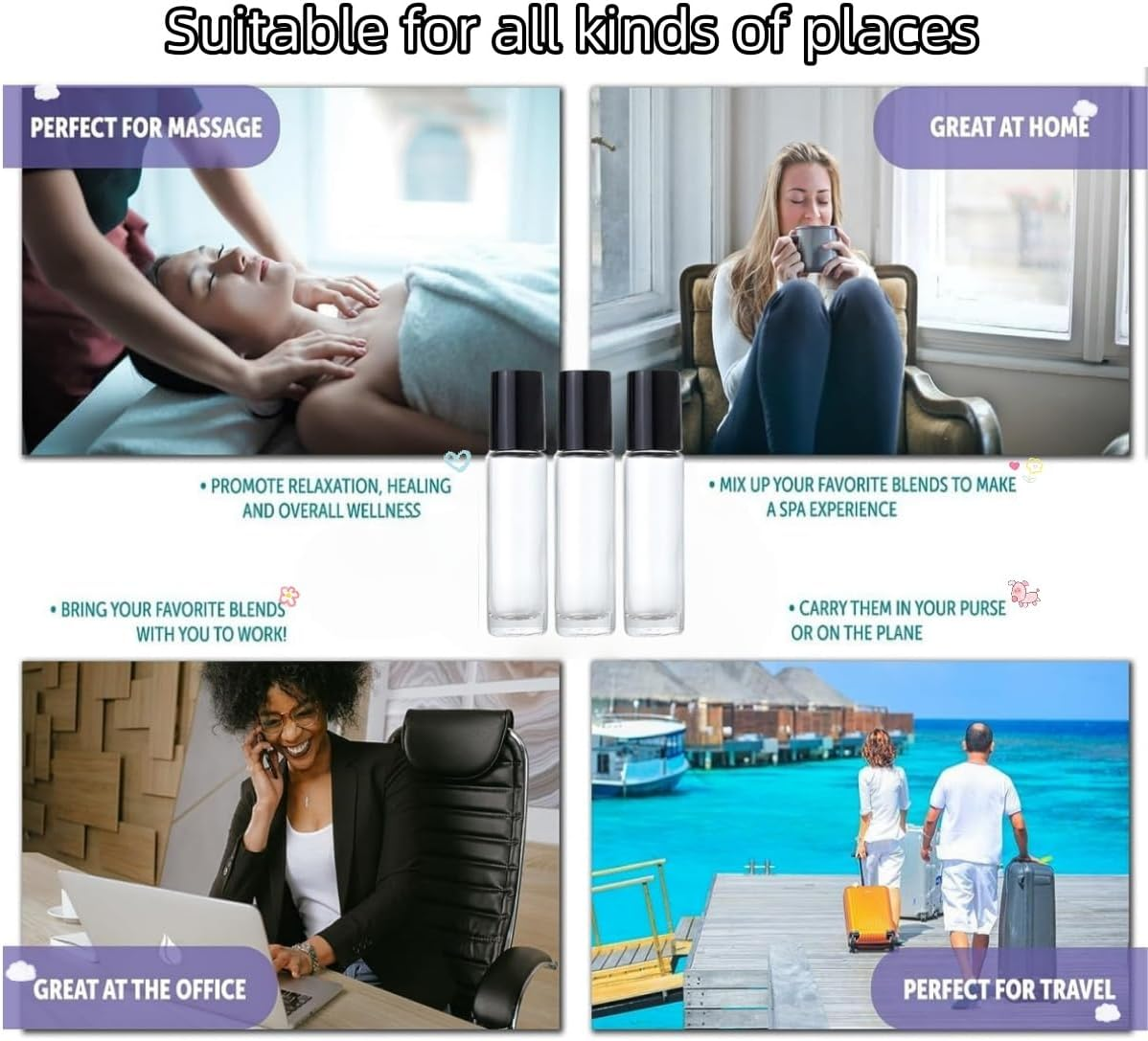 Wujzkisster 10 Pcs Glass Essential Oil Roller Bottles, Transparent Stainless Steel Balls, Leak-Proof Containers, Perfect for Aromatherapy and Facial Body Care, Refillable Bottles with Lids (10Ml) image number 4