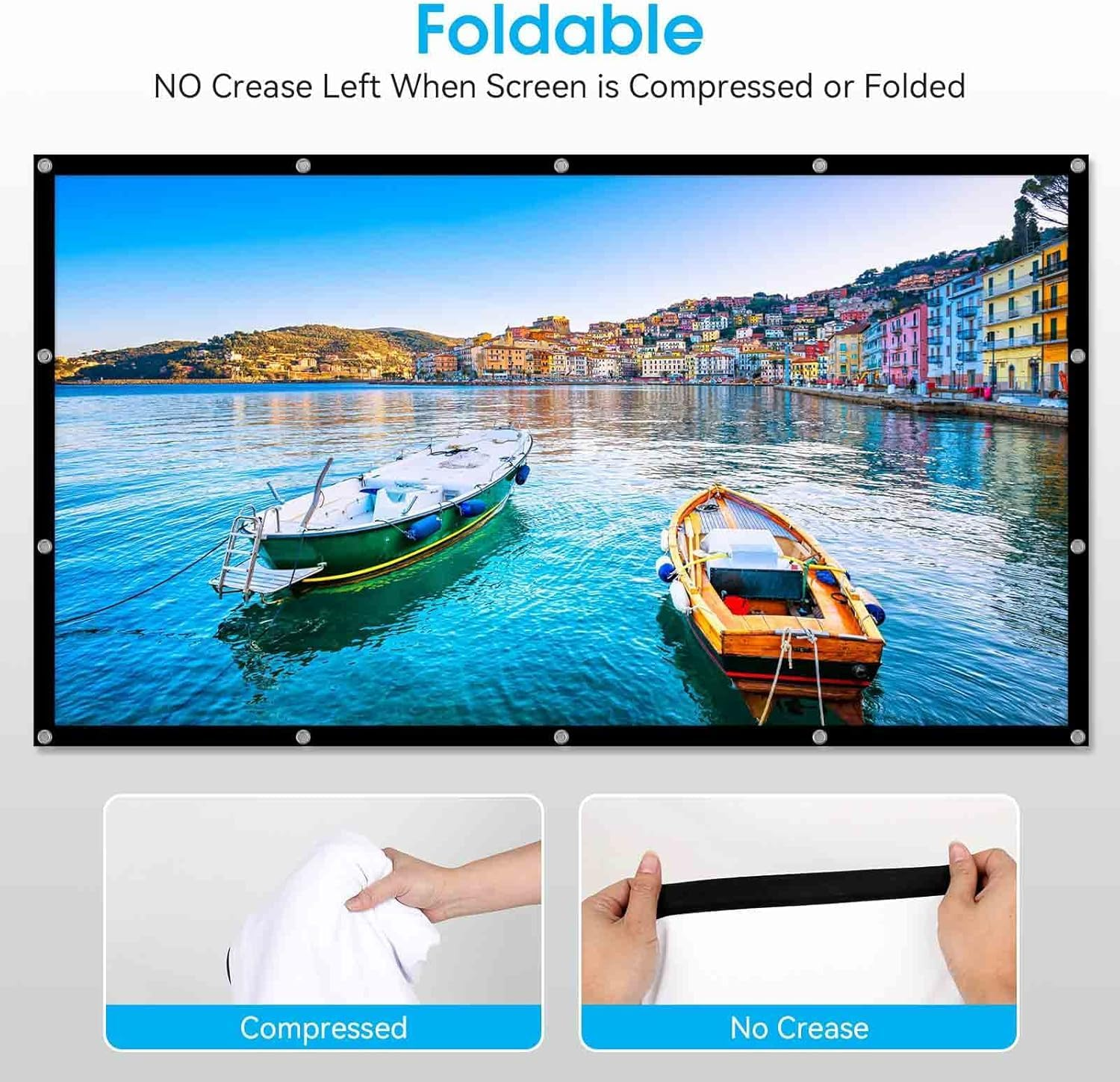 100 Inch Projection Screens, Double Sided Washable Outdoor Projection Screen, 16:9 Foldable Anti-Crease Portable Projector Movies Screens for Camping Party, Home Theater, Office image number 6