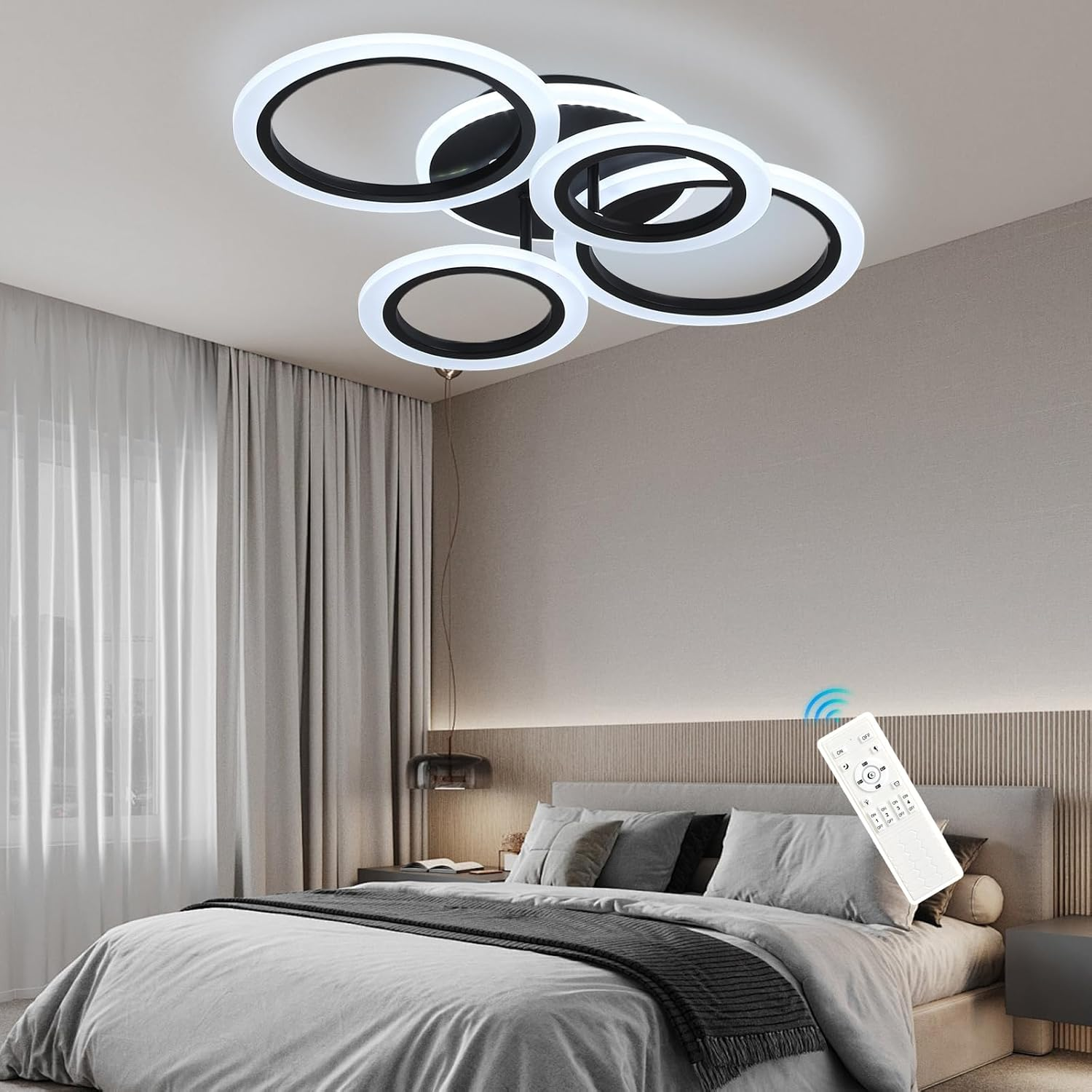 ZAITINZ Modern LED Ceiling Light,70W Flush Mount Ceiling Light,Dimmable Ceiling Lights for Bedroom,6 Rings Lighting Fixture LED Ceiling Lamp for Kitchen,Living Room,Laundry Room,3000-6000K,White