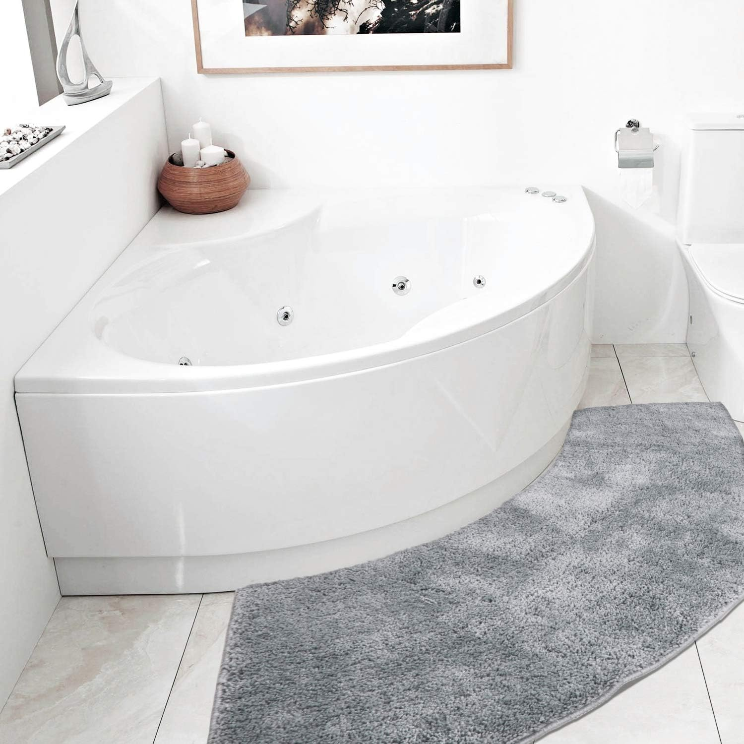 Seavish Luxury Grey Shag Curved Bath Rug, 18 X 57 Inch Non Slip Microfiber Soft Absorbent Fanned Shower Mats Washable Bathroom Rug Corner Bath Tub Floor Carpet for Quadrant Shower Stall image number 4