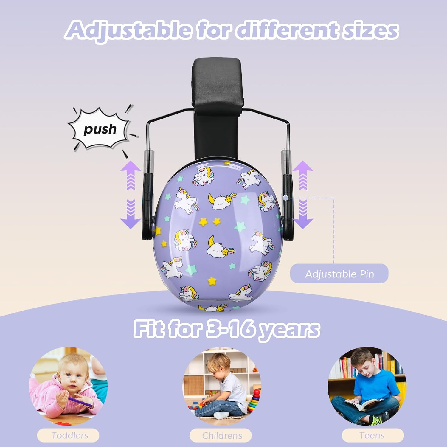 Procase Noise Cancelling Headphones for Kids Toddler, SNR 27Db Noise Reduction Ear Muffs, Hearing Protection for Monster Jam, Concerts, Fireworks, Shooting, Air Show, Autism Sensory Needs -Unicorn - 2, Black  Blue image number 4