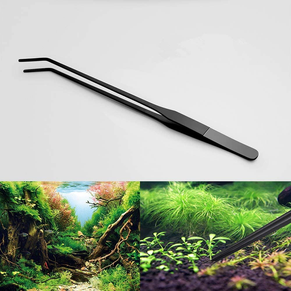 15 Inch Black Curved Aquarium Tweezers Stainless Steel Curved Tweezer with Carbonation Protection Coating against Rust Long Reptiles Feeding Tongs for Aquatic Plants Lizards Spider Snakes image number 3