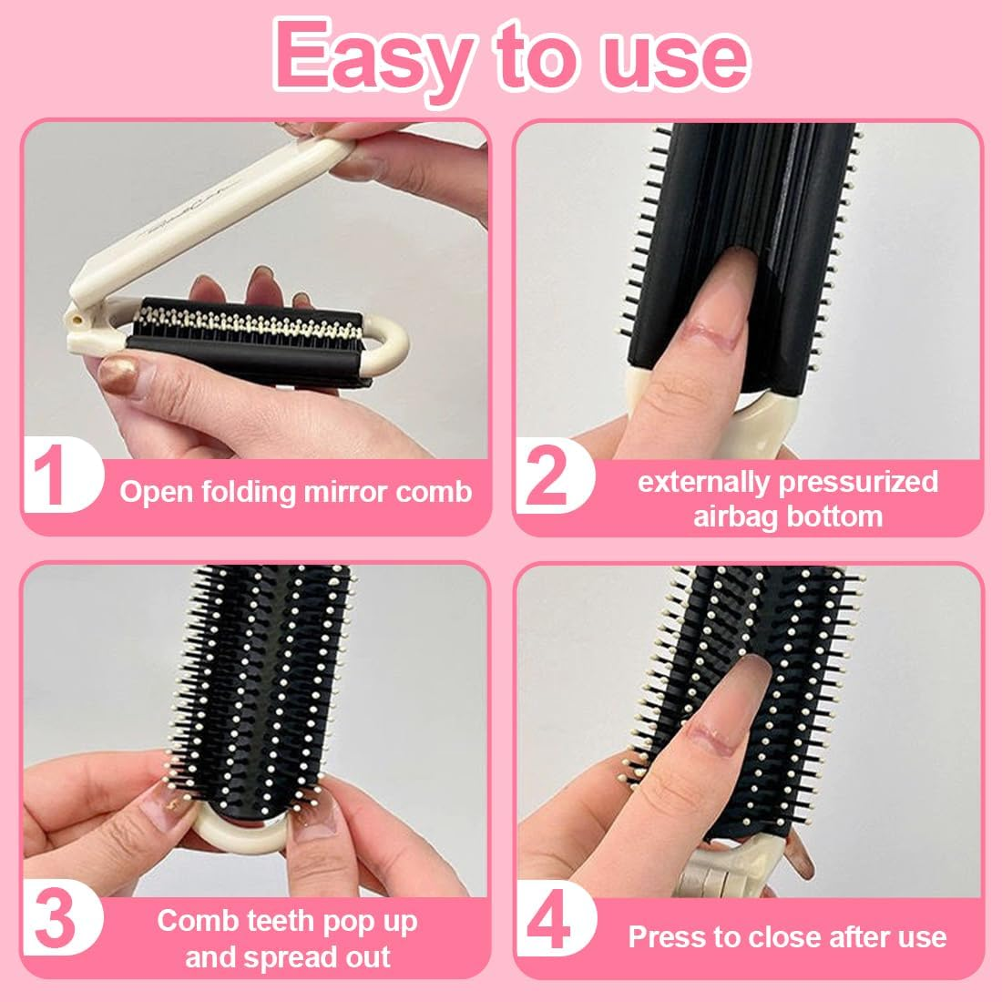 NHQZ Pack of 2 Foldable Travel Hair Brushes, Travel Hair Brush with Mirror, Foldable, Removable, Portable Silver Hair Styling Comb, for Men, Girls, Women, AB, Medium image number 1