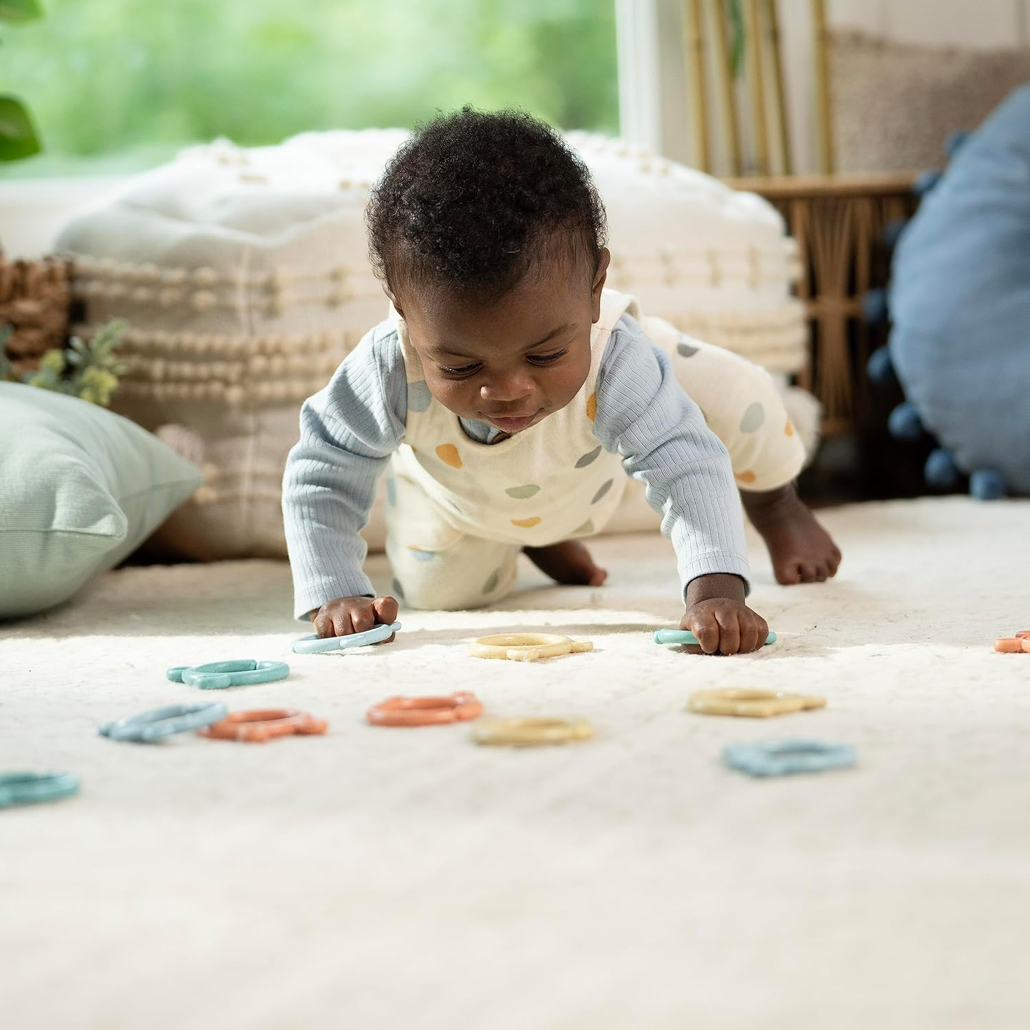 Ingenuity Sheppy'S Squad Toy Links for Newborn and Up, 12 Links, Plant-Based and Bpa-Free Materials, Multi-Texture