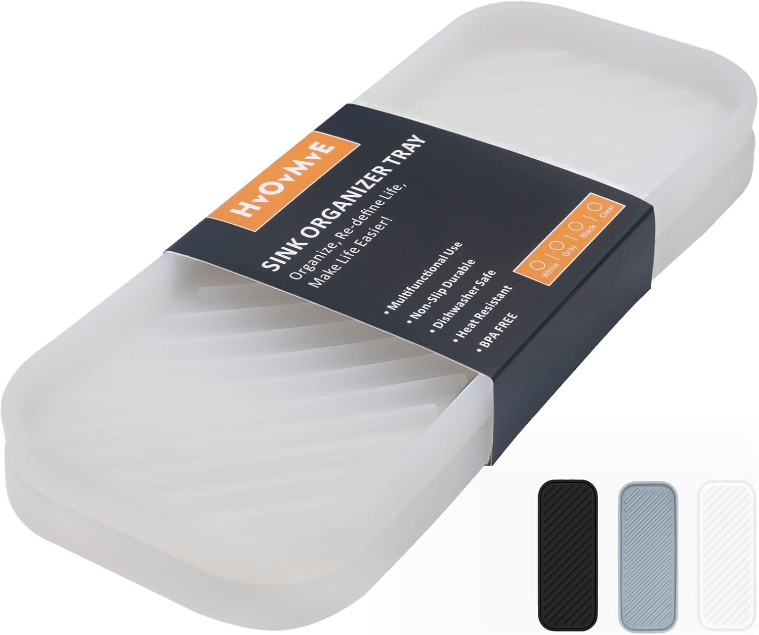 Hvovmve Silicone Organizer Tray, Soap and Sponge Holder for Kitchen Sink, Bathroom - Storage Tray for Dish Brush, Soap Dispenser, Dishwashing Accessories- 2 Pack Black