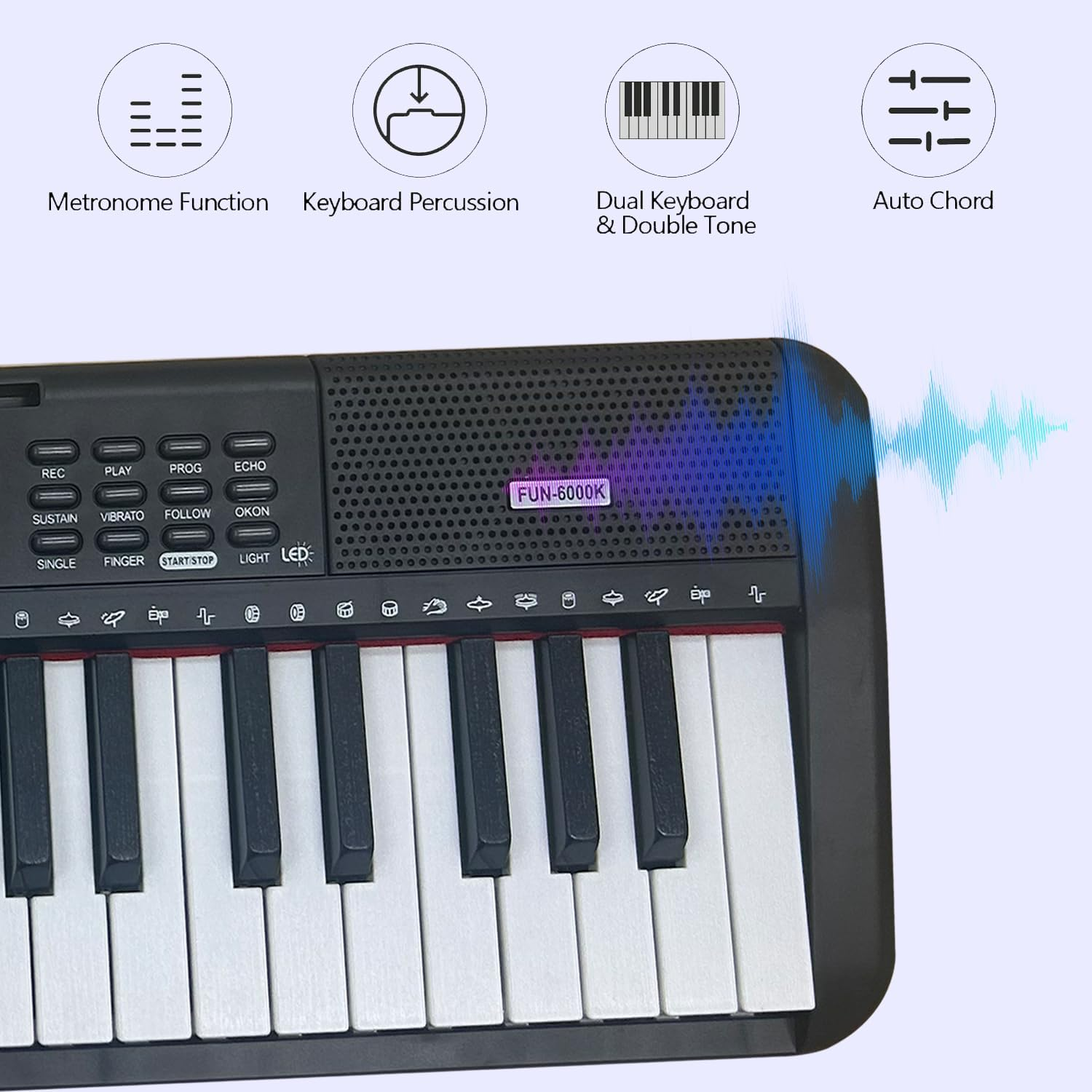 Funtaki 61-Key Electronic Keyboard Piano for Adults with Light up Keys, 61 Compact Keys Digital Pianos - Perfect Beginner Piano Black image number 3