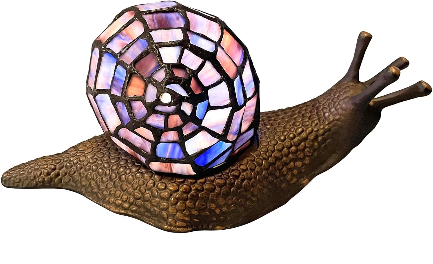 Bieye L30976 Land Snail Tiffany Style Stained Glass Side Table Lamp for Home Decoration (Purple, 10" D X 5" W X 5" H) image number 3