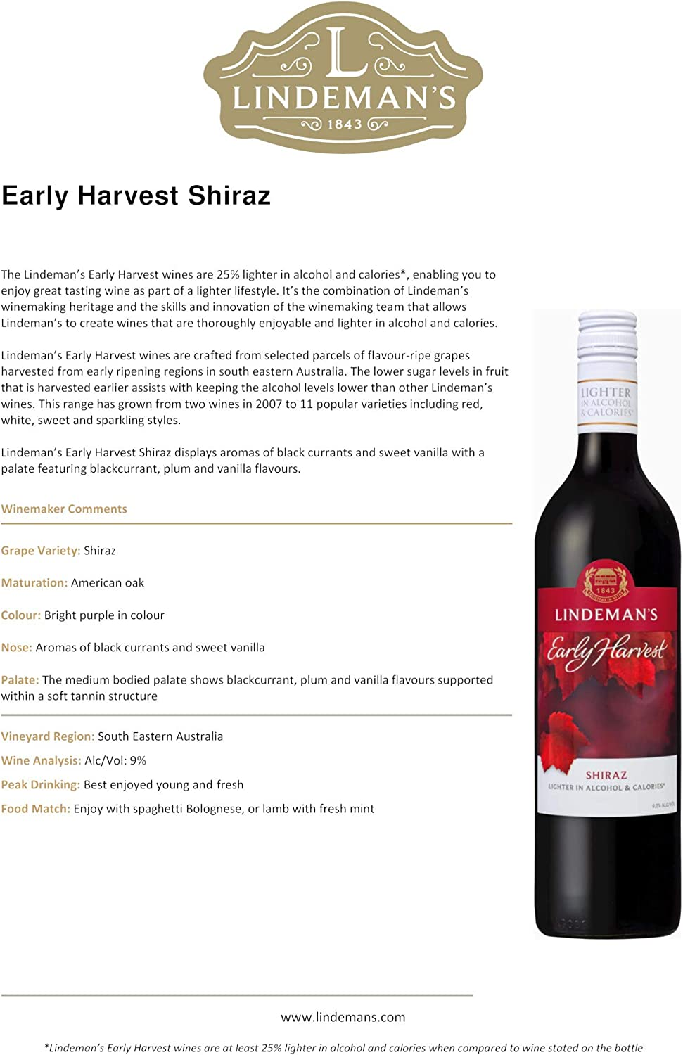 Lindeman'S Early Harvest Shiraz Wine 750 Ml (Case of 6)