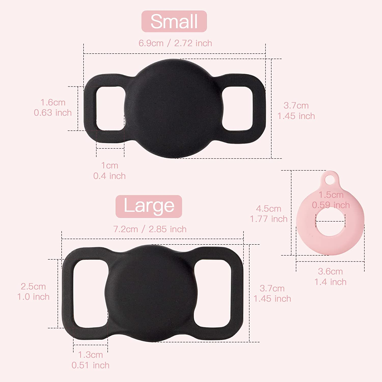 Puppydoggy 2 Pack Silicone Dog Collar Tag Holder Suitable for Airtag, Dog Cat Tracker Case Waterproof, Scratch-Resistant, Anti-Lost & 1 Pack Keychain Holder Case for Bag, Suitcase (Small, Black)