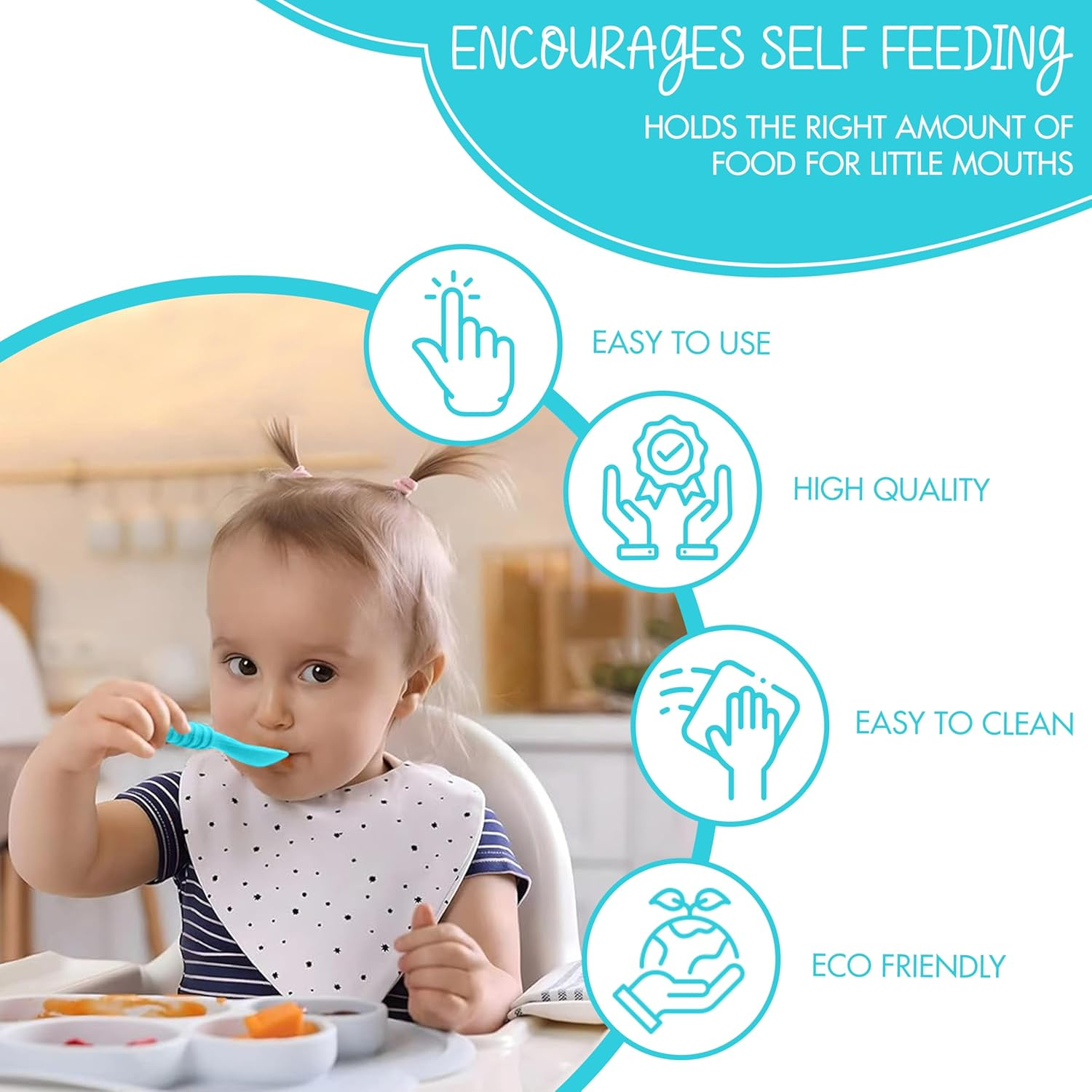 Toddler Spoons - Training Spoons for Babies & Toddlers - 100% Food-Grade Silicone - BPA Free - Microwave & Dishwasher Safe - Self Feeding - Baby Led Weaning Feeding Supplies image number 4