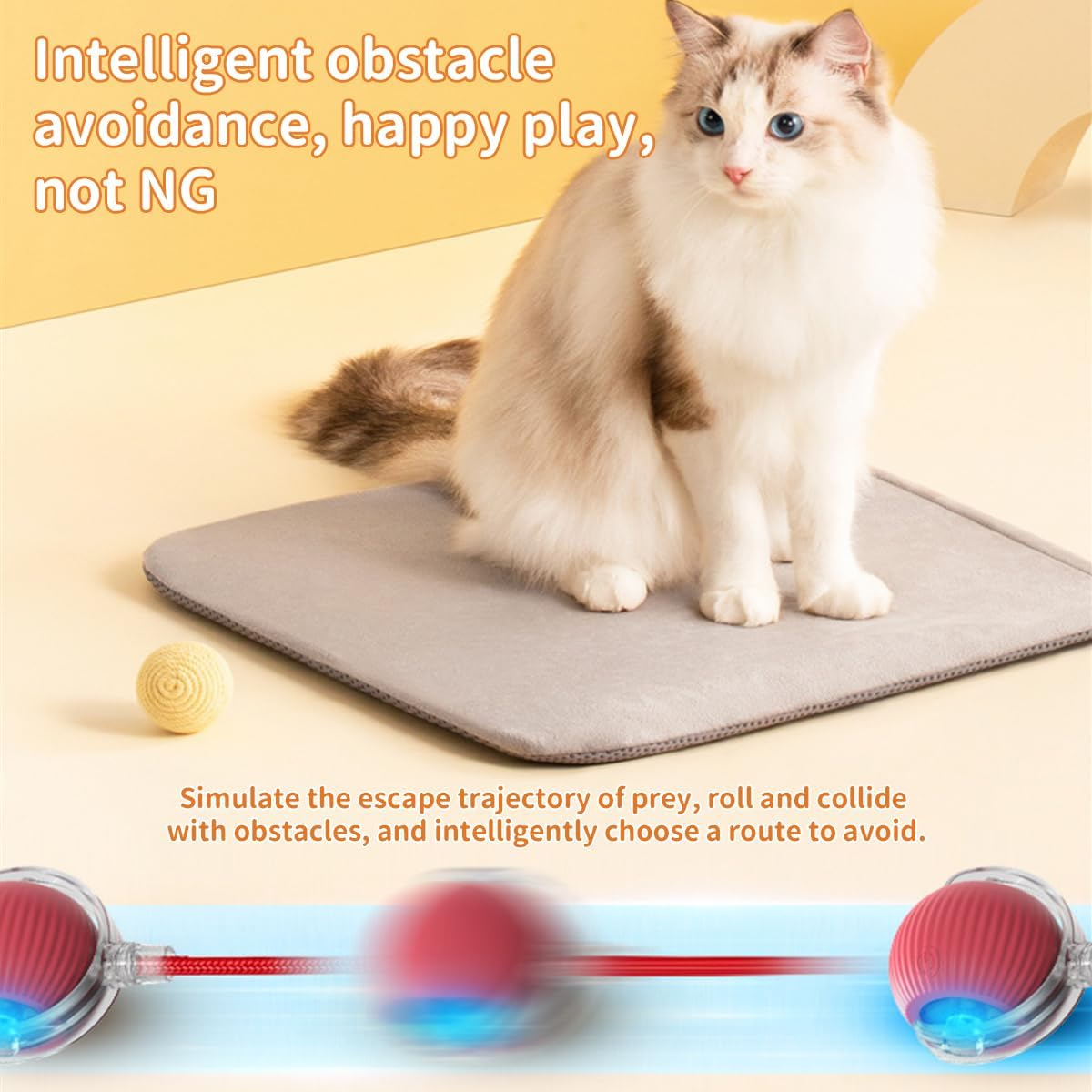 Pnxdeobxl Interactive Pet Toy Balls Set with Mat Mouse Catcher Game for Cats and Dogs 2 Toy Balls Obstacle Avoidance 360&deg; Rotation USB Rechargeable