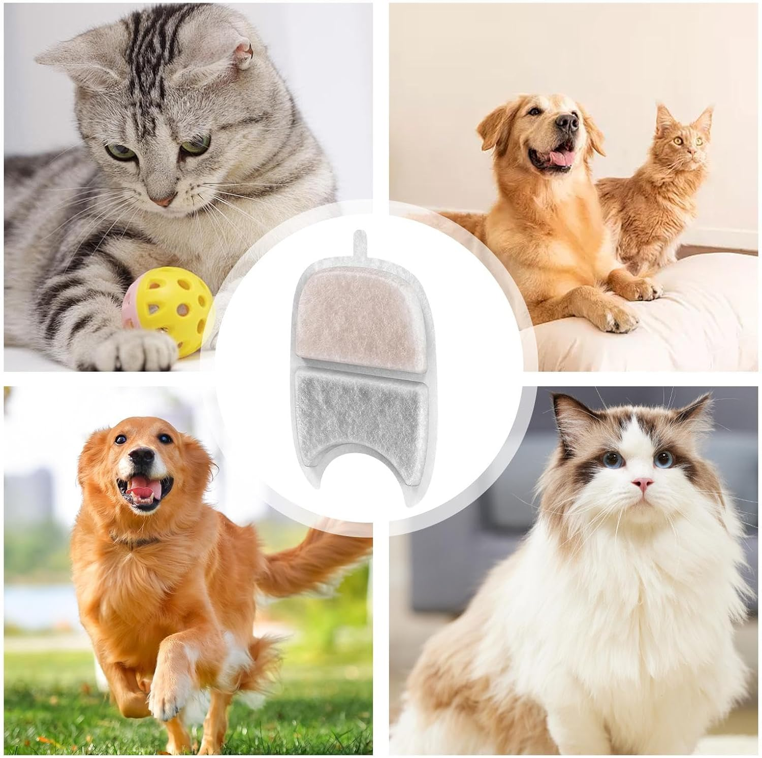 Pet Fountain Filter Replacement,5X Cat Water Fountain Filters with Sponges | Triple Filtration Purifier for 4L Stainless Steel Drinking Dispenser image number 4