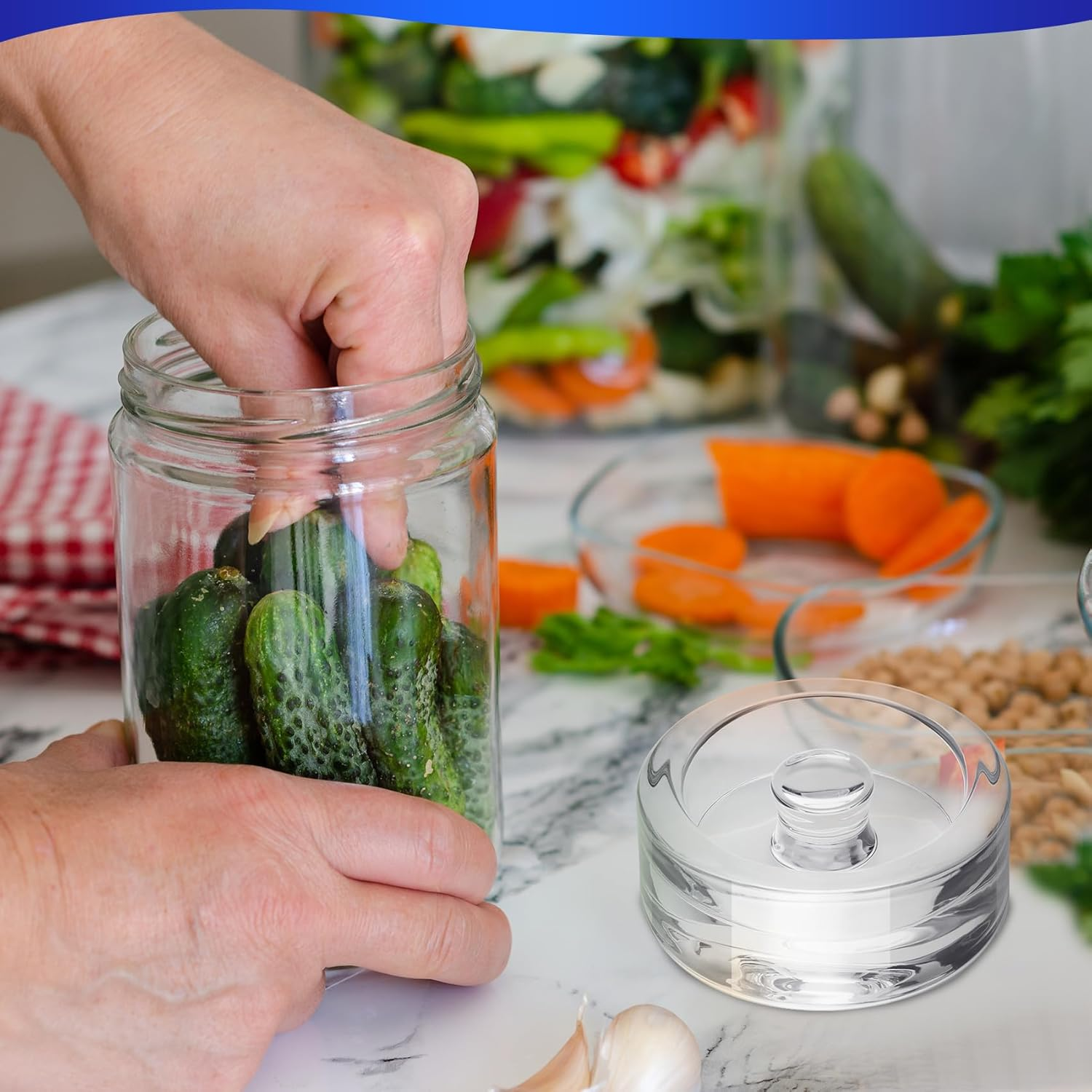 Hcskoss 4 Pack Glass Fermentation Weights for Fermenting with Easy Lift Handles Fermentation Glass Weights for Wide Mouth Mason Jar,Suitable for Fruits,Dishwasher Safe,Each at 200G