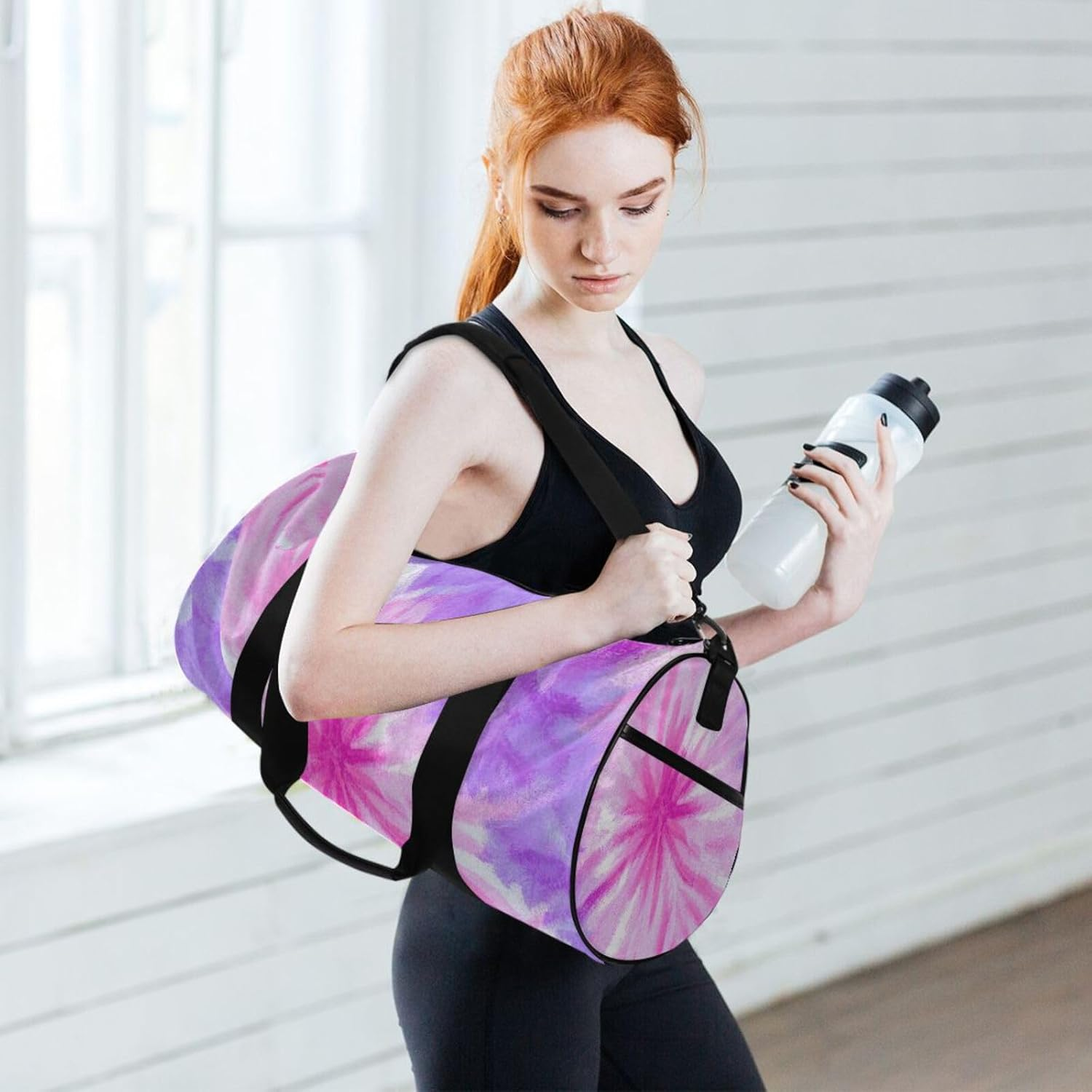 Pink-Purple Tie-Dye Large Duffle Bag Travel Weekender Gear Bag Sports Waterproof image number 1