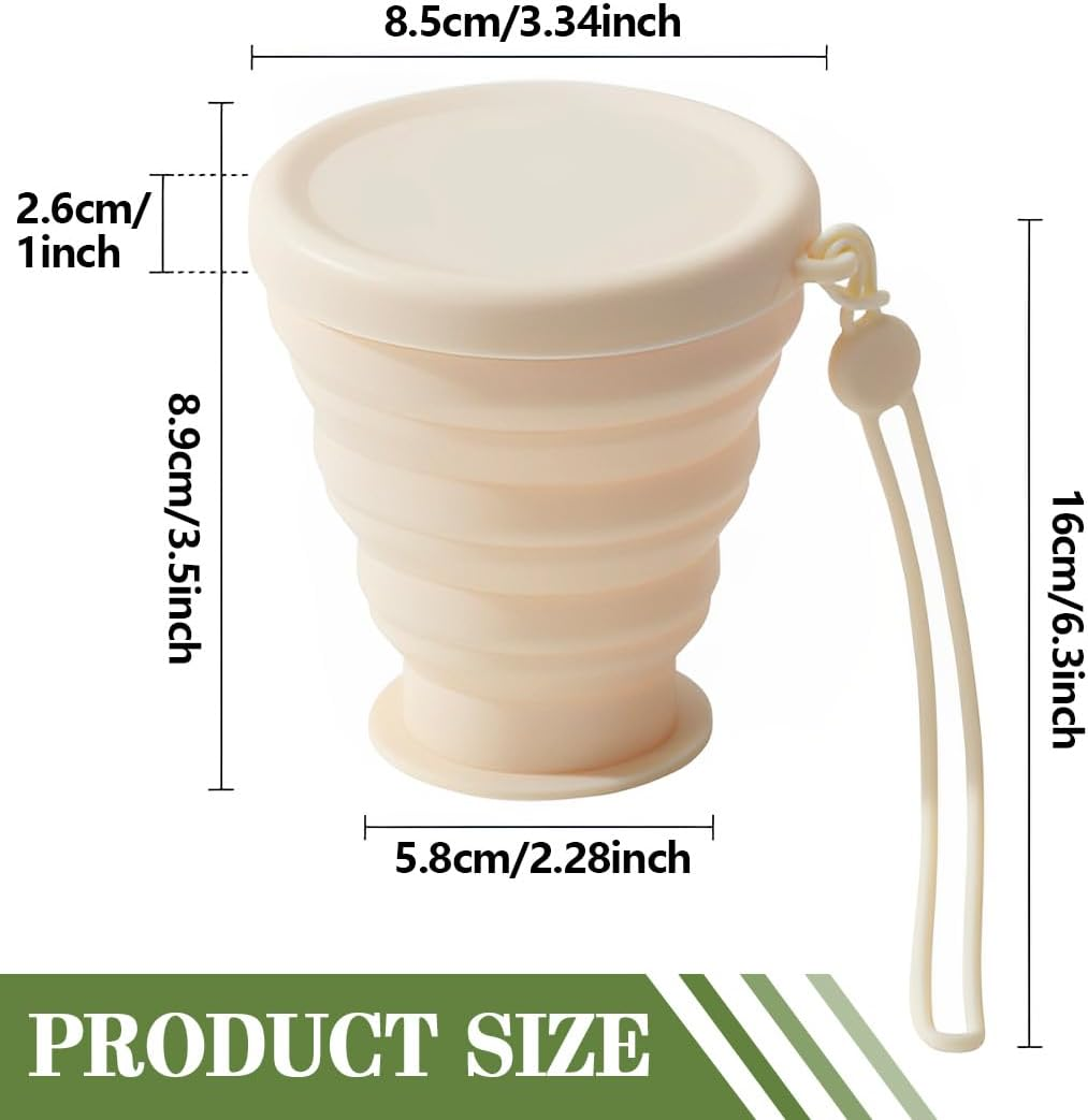 Pack of 2 Foldable Silicone Cups, 180 Ml, Bpa-Free Folding Cup Silicone with Airtight Lid, Reusable Foldable Travel Mug, Portable Foldable Cup for Picnic, Camping, Hiking