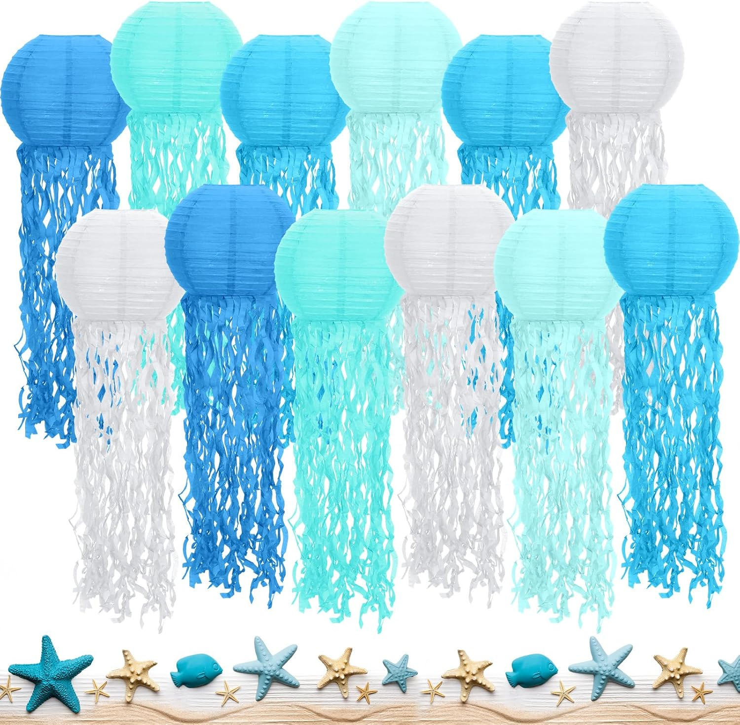 Retisee 12 Pcs Hanging Jellyfish Paper Lanterns under the Sea Ocean Party Decorations Jelly Fish Decor for Mermaid Beach Theme Birthday Party Baby Shower Baby Classroom, Multicolor(Classic Color)