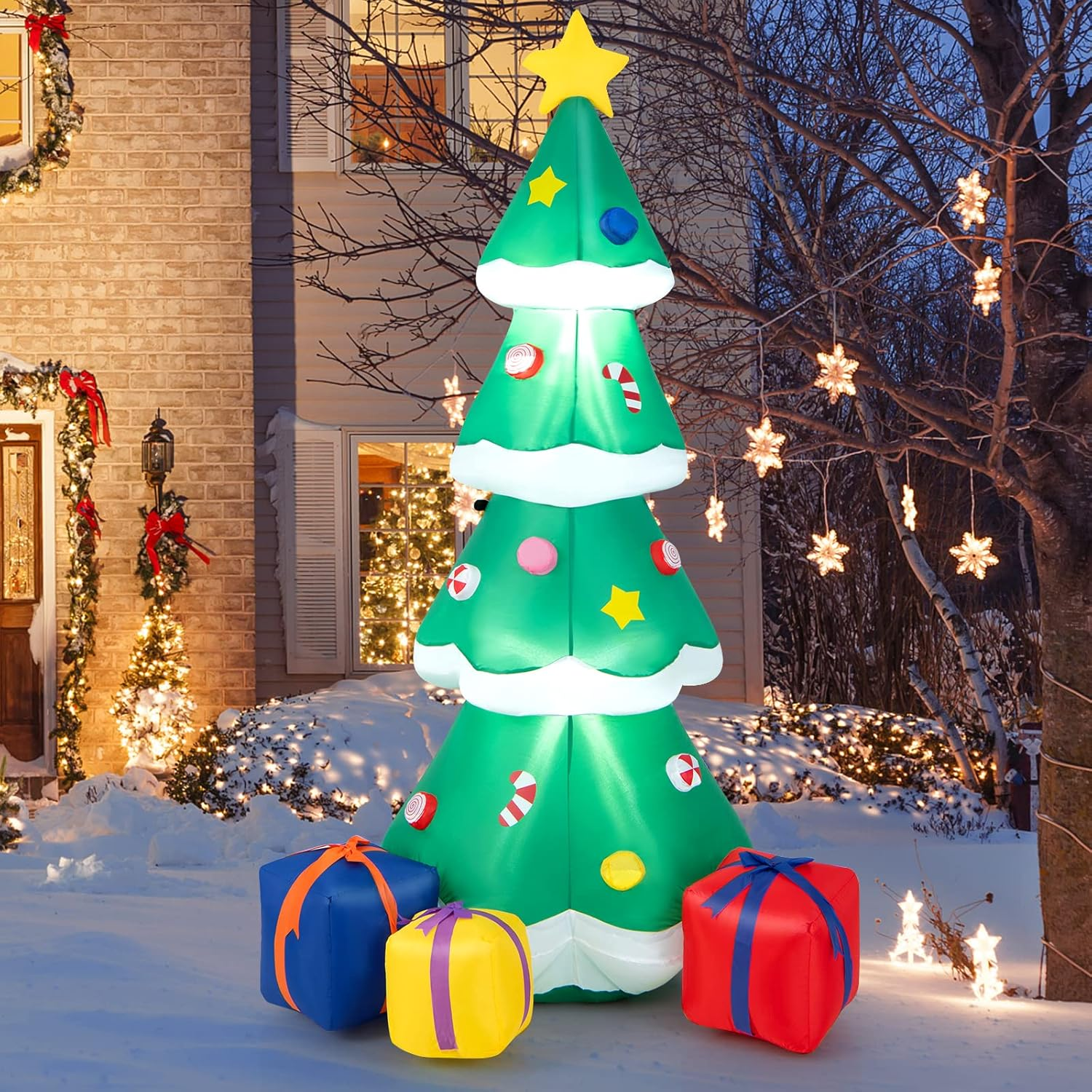 Costway 180CM Inflatable Christmas Tree, Blow-Up Xmas Tree Decoration with Gift Boxes, Built-In LED Light & Waterproof Blower, Holiday Party Decoration for Courtyard, Lawn, Garden image number 3