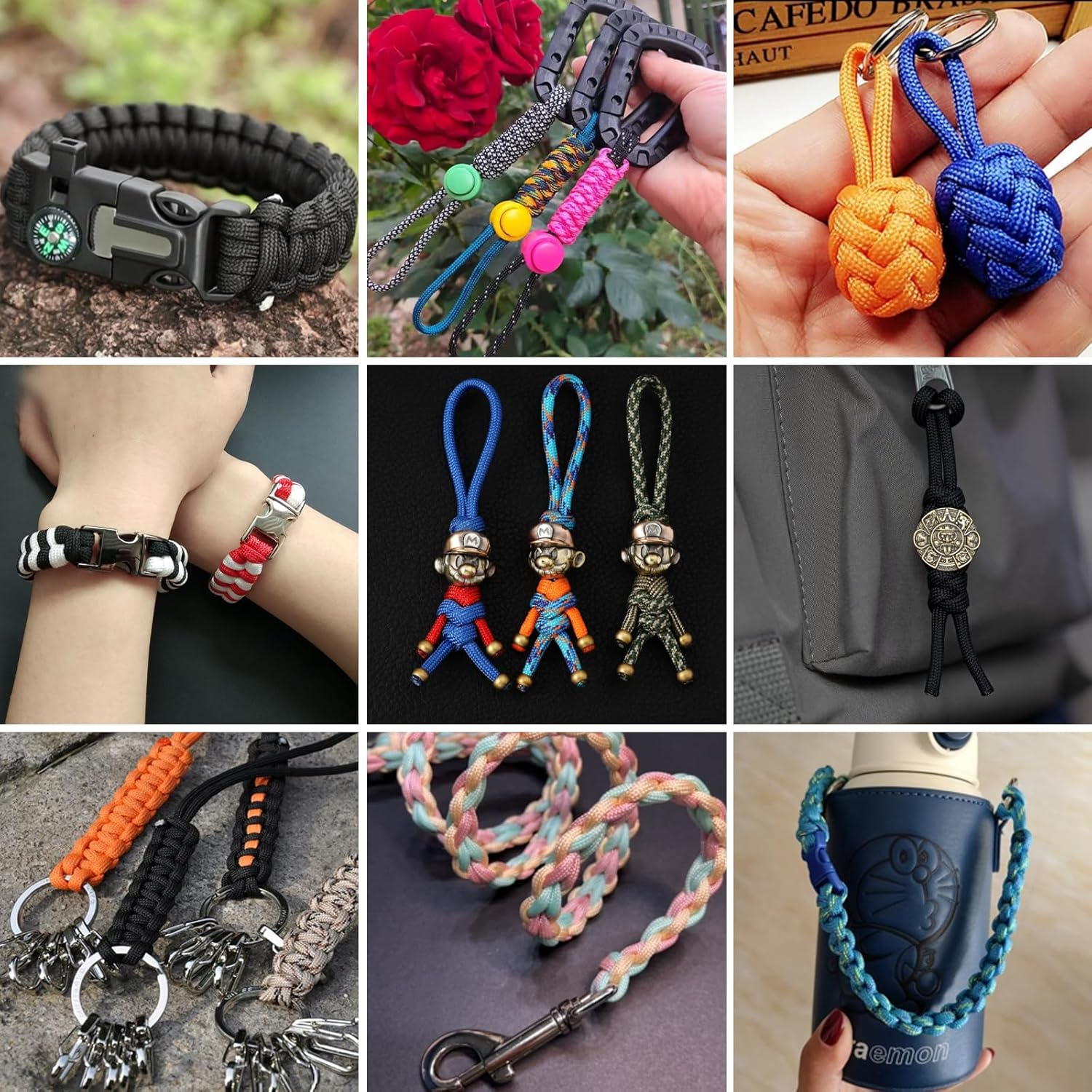 CONEHOY 85 Pcs Paracord 550 Combo Kit 10 Feet Tent Rope Multifunction Parachute Paracord Bracelet Making Kit Outdoor Survival Rope with Drawstring Bag for Making Lanyard Dog Collar Great Gift image number 6