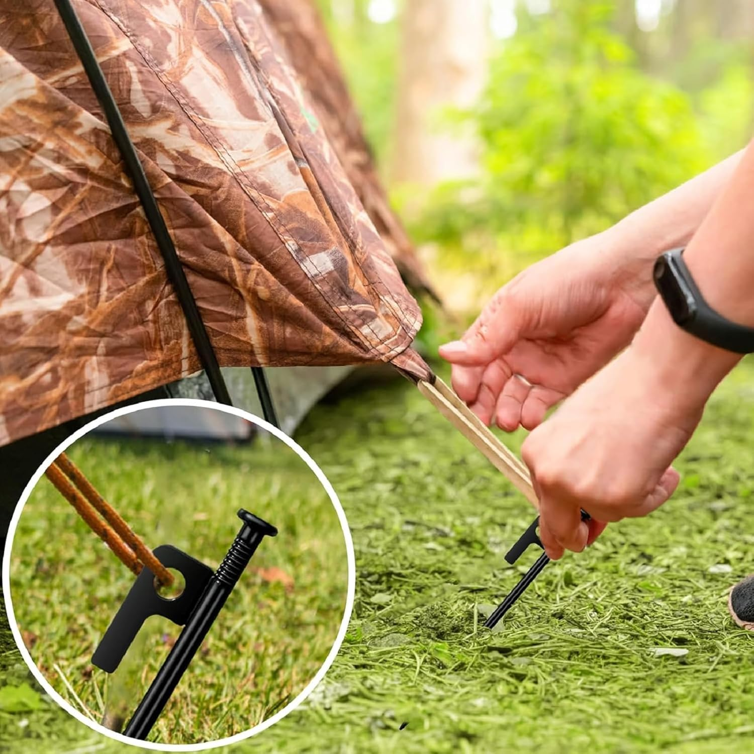 Tent Pegs, 4 Pcs Tent Stake Set, 7.87 Inch Heavy Duty Forged Steel Tent Stakes, for Camping Steel Stakes image number 3