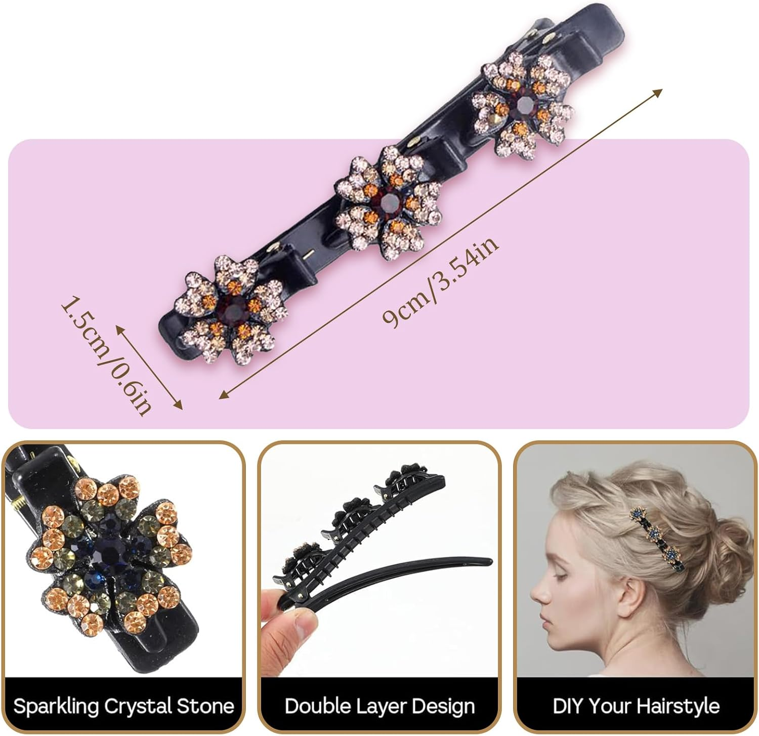 Azureray Hair Accessories for Women, 4 Pieces Five-Leaf Clover with Crystal, Hair Clip for Fine Hair, Stylish Hair Clips Women - Everyday & Party Hairstyles, Robust & Non-Slip image number 2