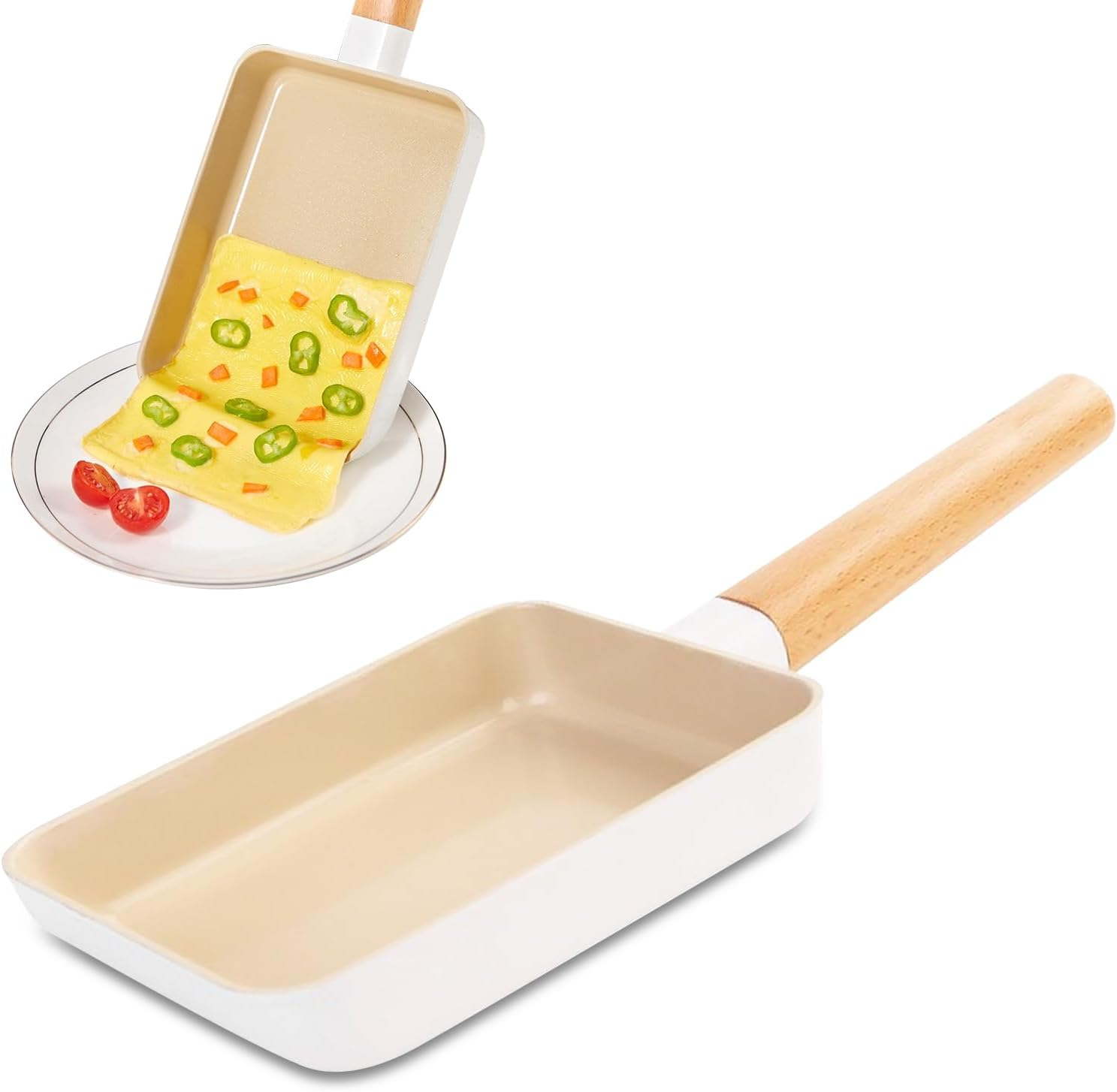 Omabeta 1PCS Japanese Tamagoyaki Pan,18X13Cm/7.1X5.1In Rectangular Ceramic Non Stick Breakfast Frying Pan for Family Cooking and Outdoor Use image number 1