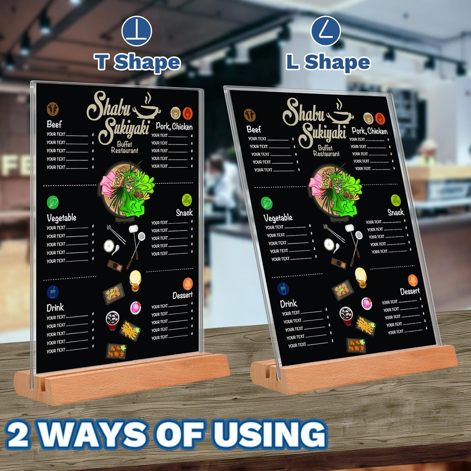 3 Pack A4 Acrylic Sign Holder, Wooden Base Table Number Holder, Doubel-Sided Menu Display Stand, Clear Signage Holder for Wedding, Vendor Booth, Farmer Market Small Business Retail Display image number 3