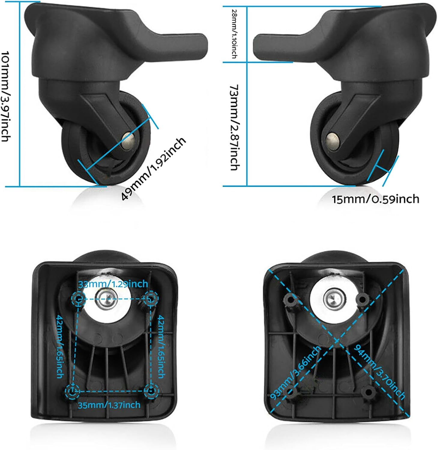 Replacement Luggage Wheels 360&deg; Swivel Spare Caster Suitcase Repairment Wheels L+R (4Pcs) image number 2