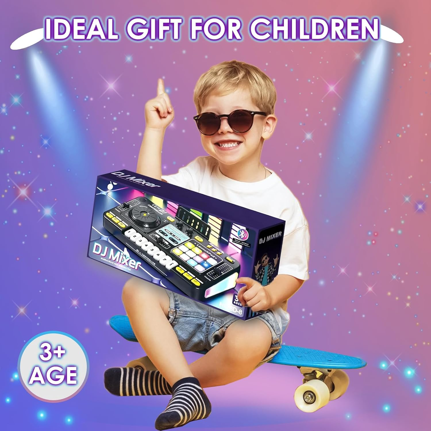 DJ Toy Set for Kids, Toddler Musical DJ Mixer Toys with Lights Sounds & Bluetooth-Enabled, Multi-Functional Musical Instrument, Best Gift for Ages 4+ (White) image number 2