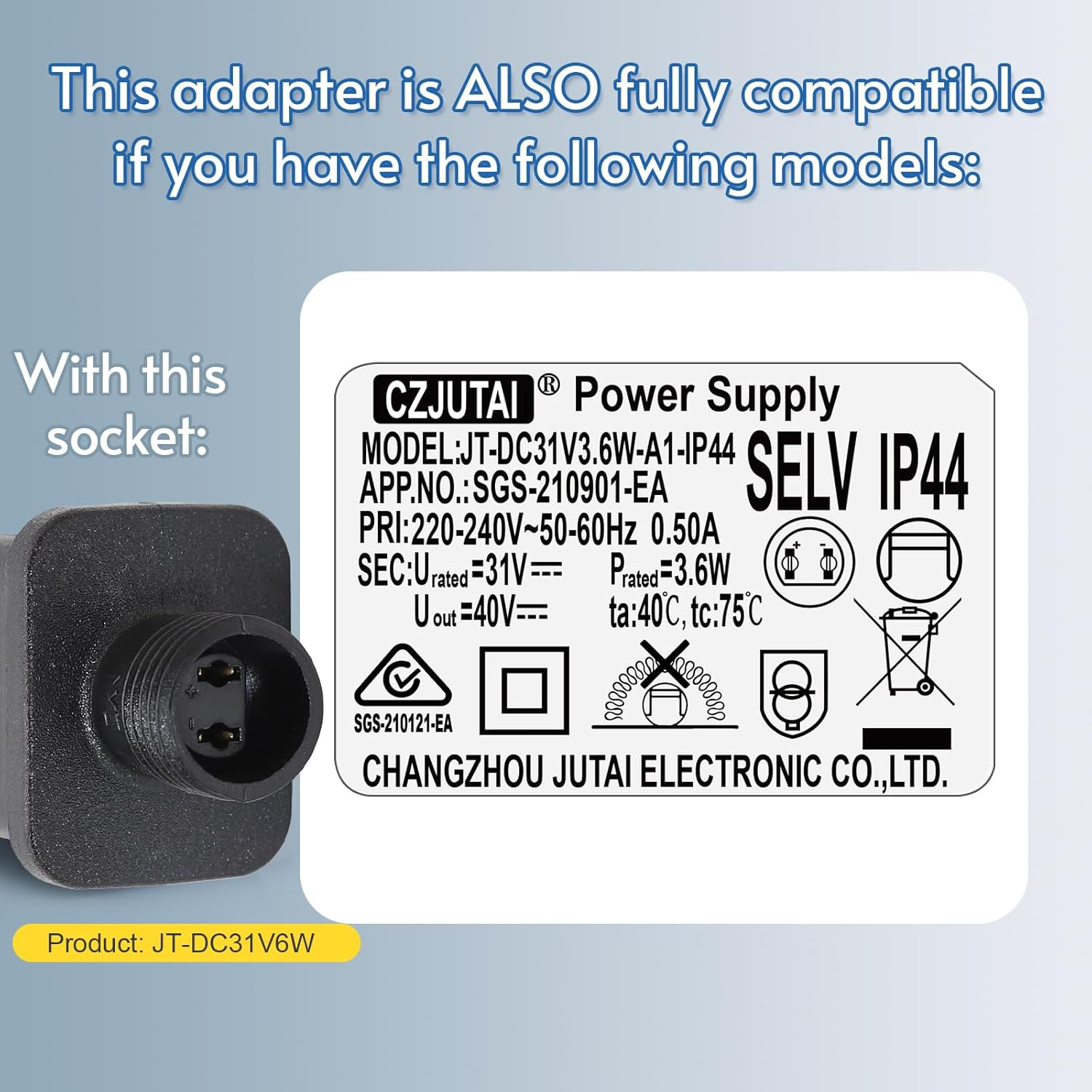 Premieradapter 31V 6W Replacement Power Supply CZJUTAI JT-DC31V6W /4.5W /3.6W for Christmas Lighting, String Light, Projector Light, Lawn Lamp, Inflatable Device [A560] image number 3