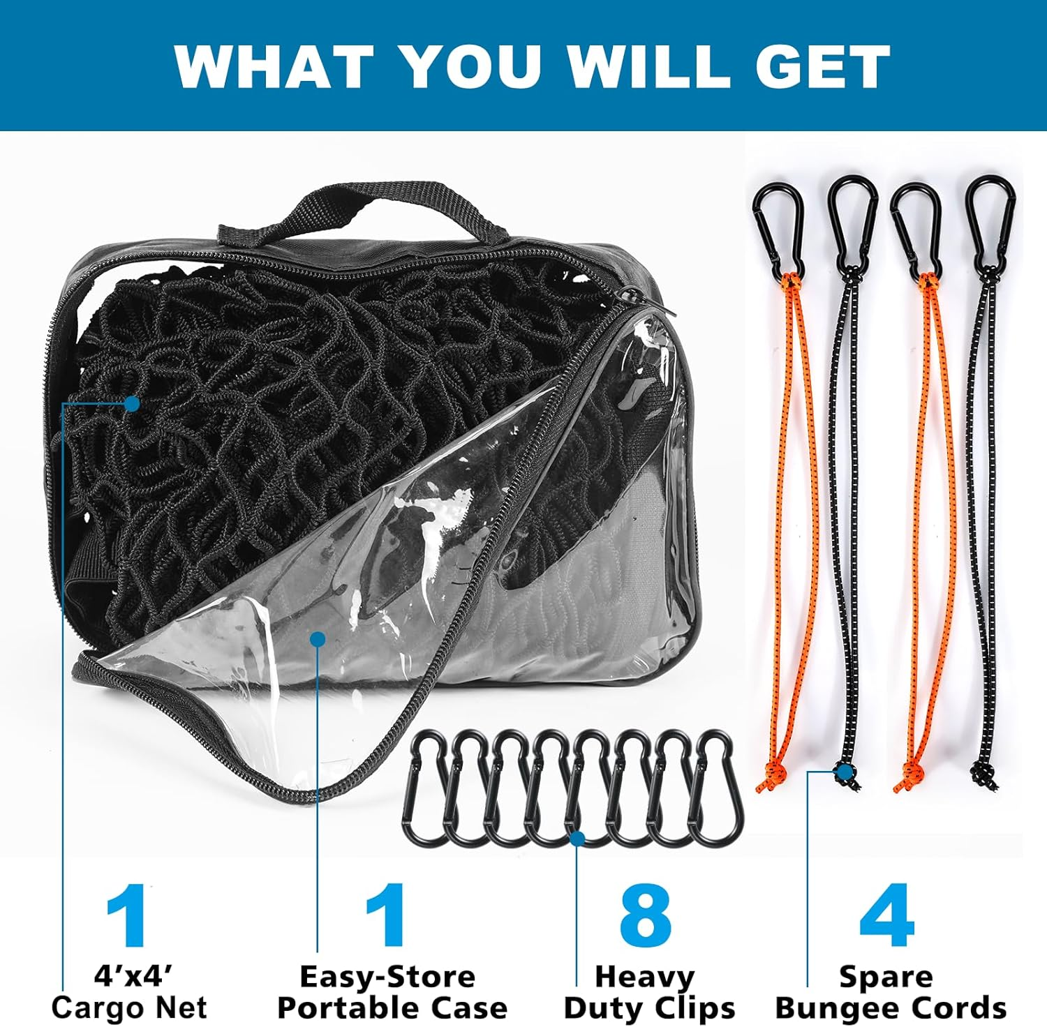 Juyverq Cargo Net for Pickup Truck Bed, Highly Elastic Truck Bed Cargo Net, 4' X 4' Stretchable to 8' X 8', Truck Bed Cargo Mesh Organizer, for Daily Light Loads of Trucks