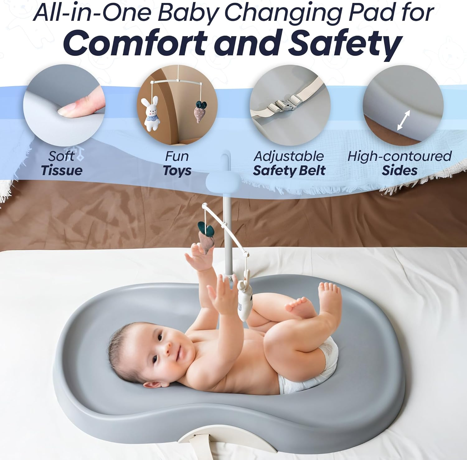 FLAIREON Baby Changing Pad, Waterproof Soft PU Change Pad for Babies, Portable Baby Changing Mat, Fits All Changing Tables, Lightweight Nappy Change Mat, Soft Change Mat Cover &ndash; Light Gray