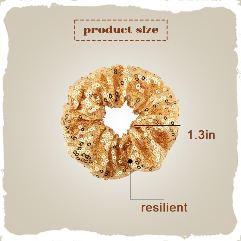 Gold Sequin Scrunchies for Girls Women Bling Elastic Hair Ties Bands Ropes Ponytail Holders for Christmas Party Hair Accessories Cheerleadering Hair Scrunchie Scrunchy 2 PCS image number 2