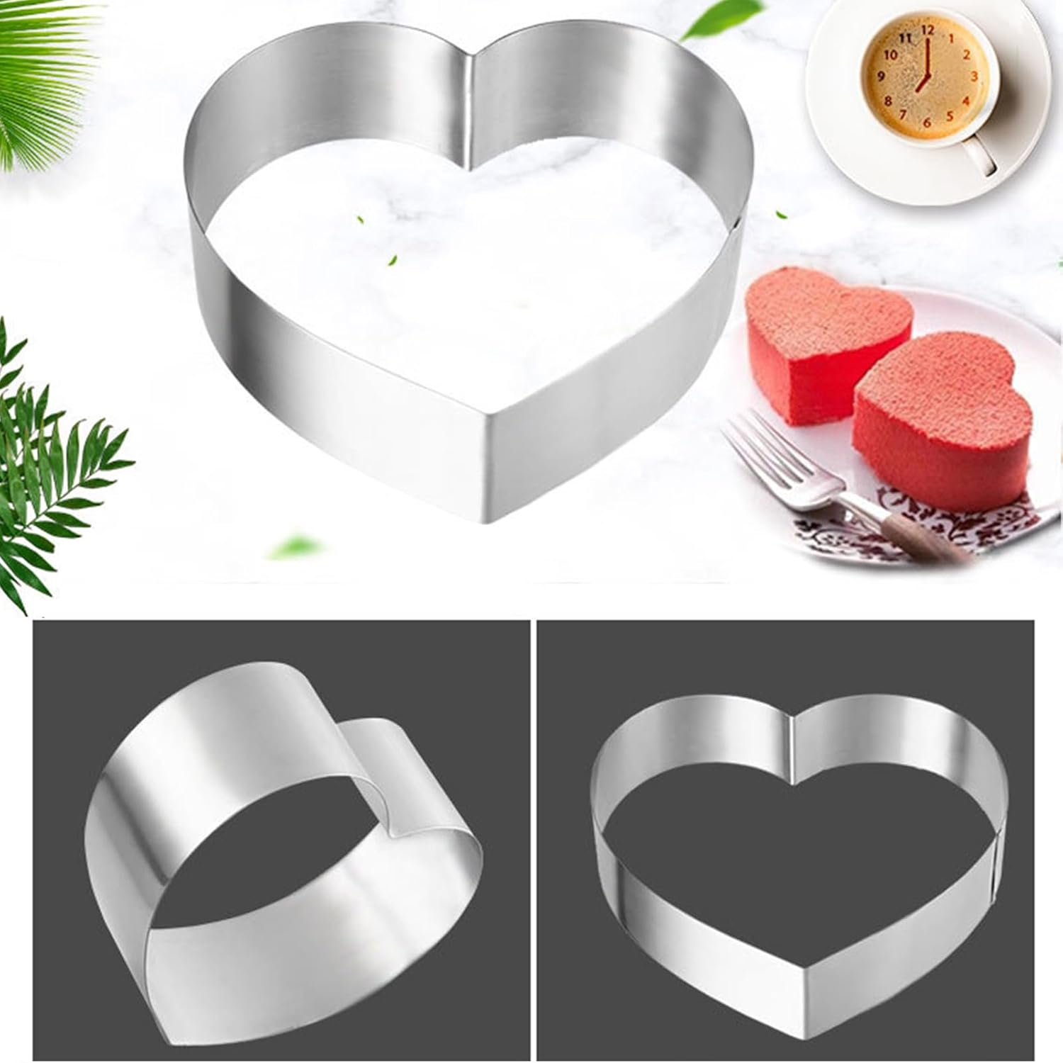 3 Pcs Cake Rings Set, Mousse Cake Rings, Baking Moulds for Pancakes, English Muffins, Biscuits, Reusable Stainless Steel Pastry Molds for Steaming, Baking, Non-Stick Cutter Mold Kit (Heart Shaped) image number 5