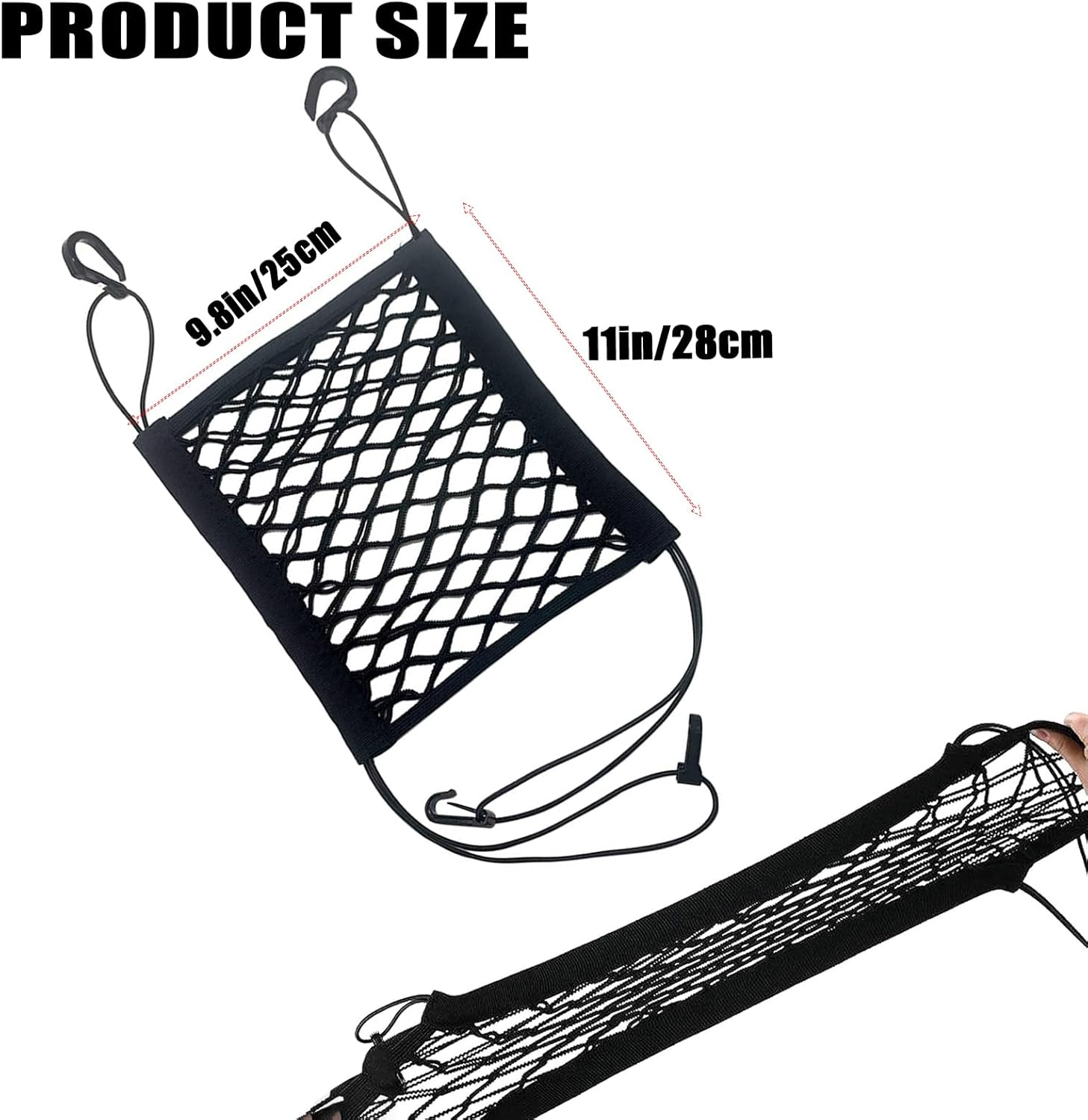 ZMD 2PCS Small Cargo Net for Motorcycle Helmet Storage, 11"X9.8" High-Elastic Double Layer Bungee Net with 4 Strong Hooks, Luggage Strap Rack Expansion Organizer Net Pocket for Motorbike Trike Cycle image number 5