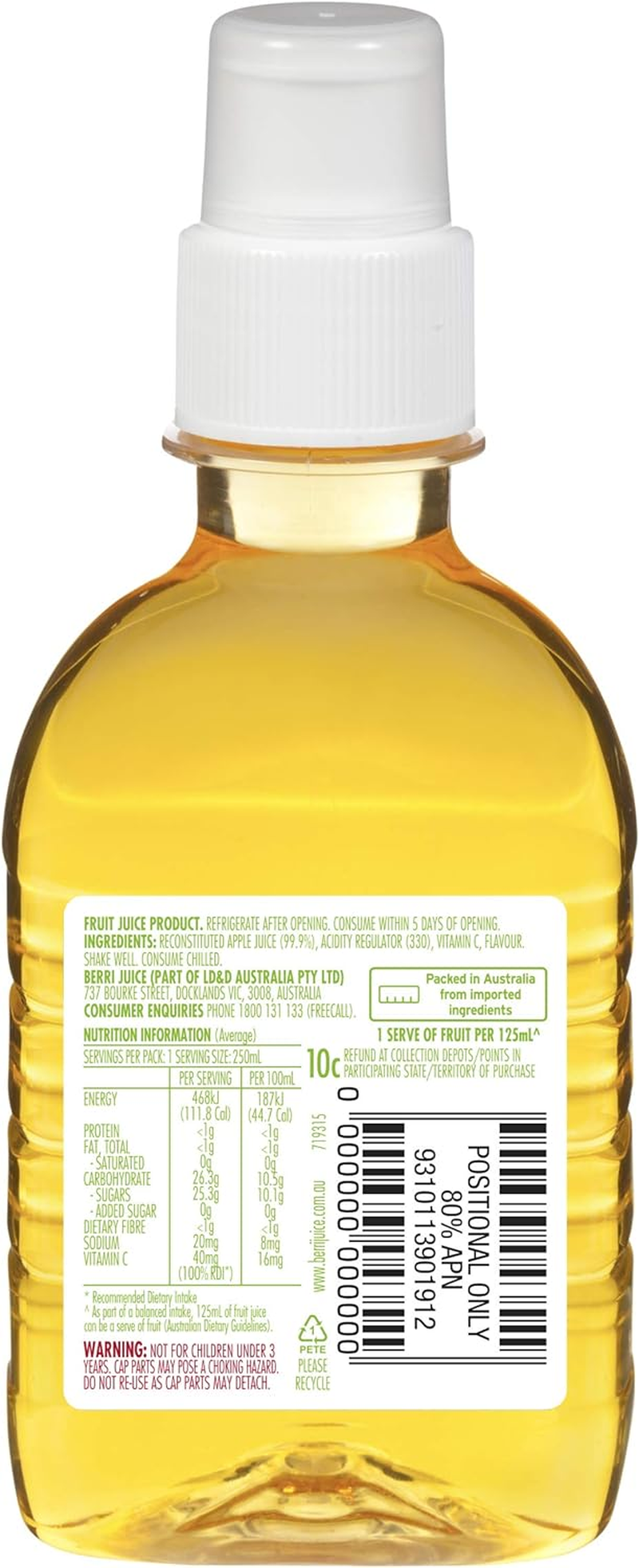 Berri Apple Juice Long Life Pop Top 250Ml