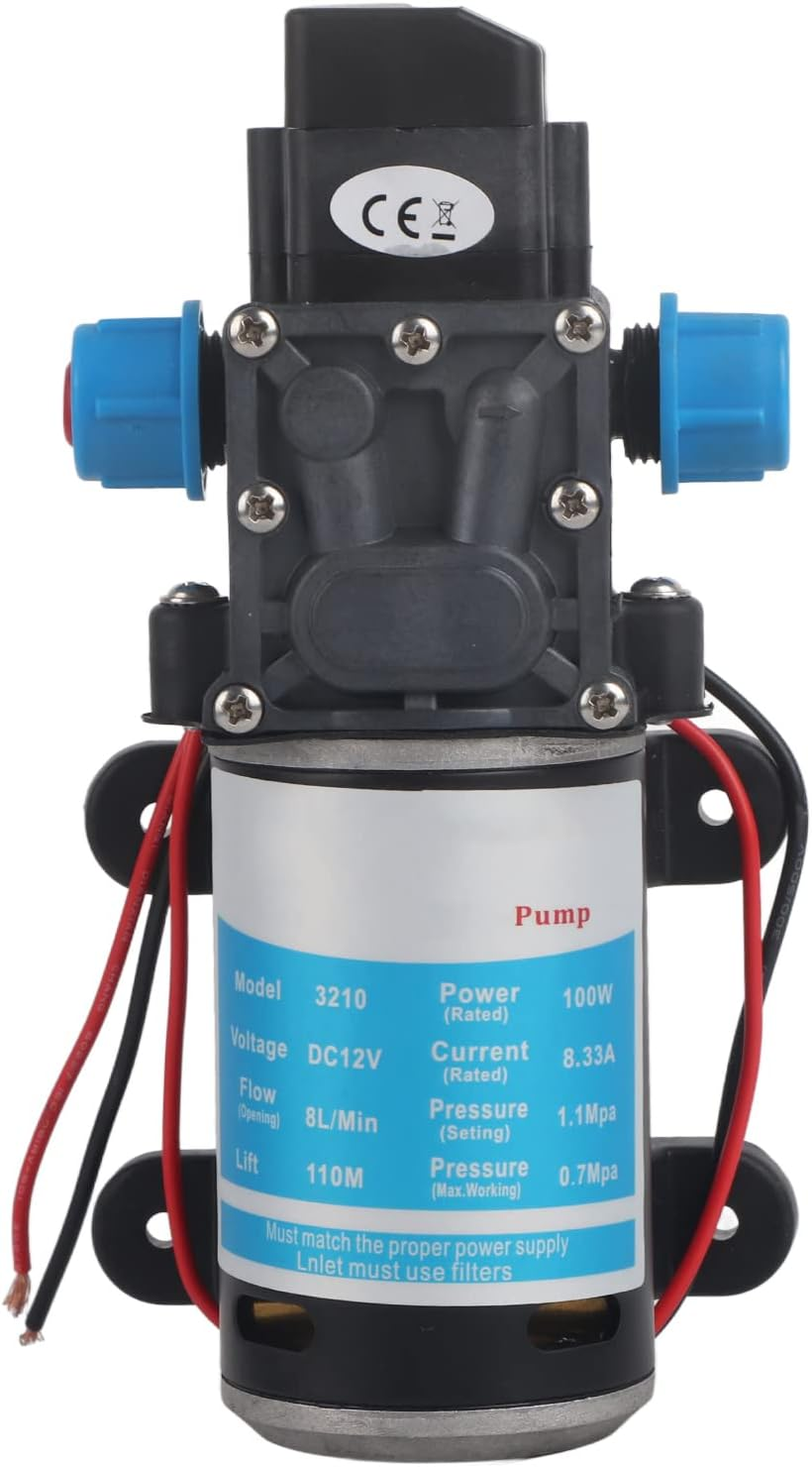 Self Priming Water Pump 12V DC 100W with 160 PSI Max Pressure and 8L / Min Flow with Automatic Pressure Switch for RV Boat and Solar Systems image number 5