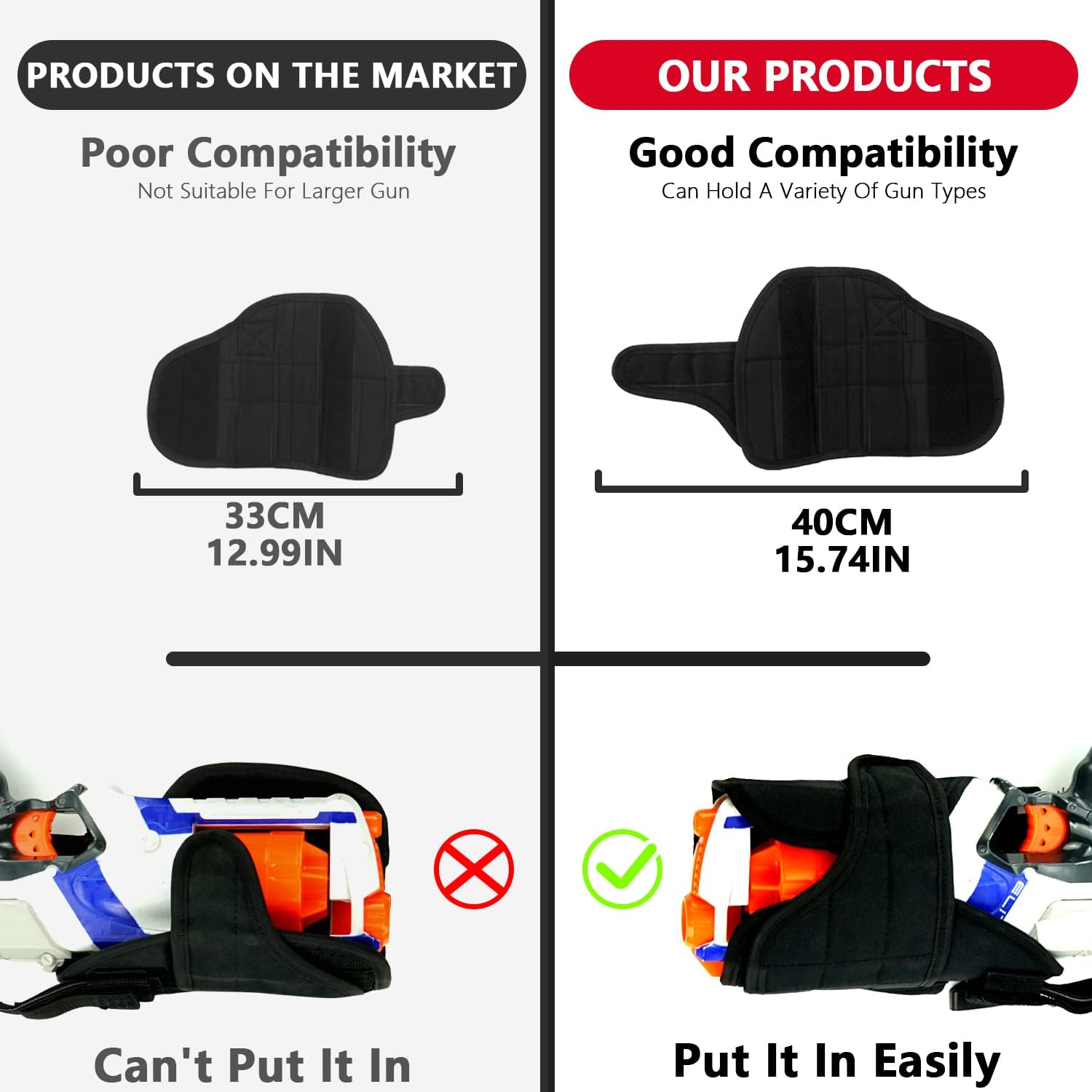 BOROLA Adjustable Tactical Leg Holster Compatible for Nerf Elite Series Blaster(Black) image number 5