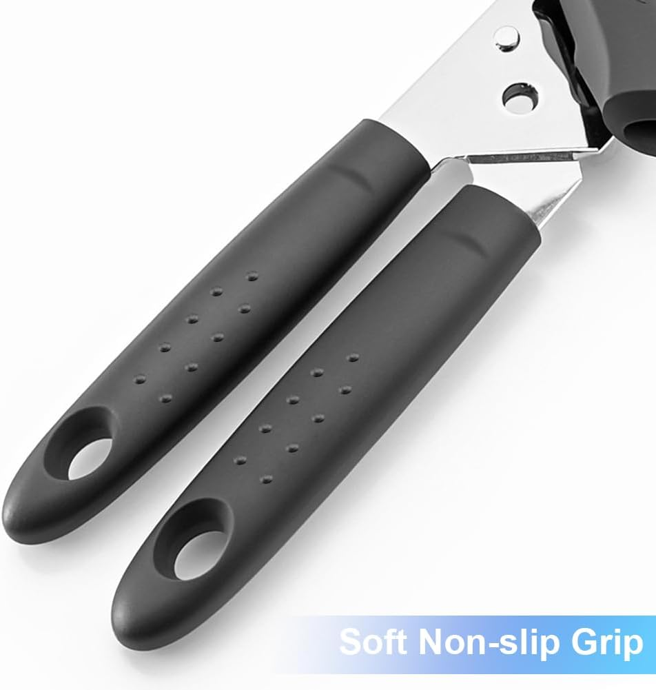 Can Opener Manual Heavy Duty Multifunctional with Magnet Lift, Soft Touch Handle, Rust Proof Oversized Handheld Easy Turn Knob, Large Lid Openers, Black image number 3