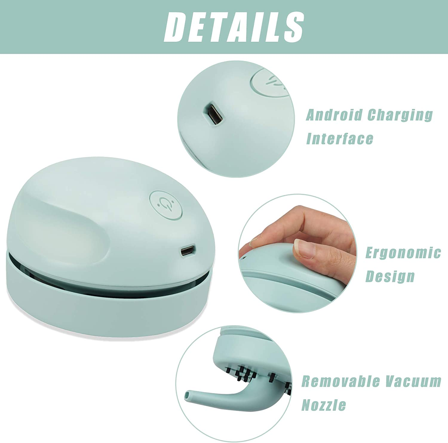 Desktop Vacuum Cleaner USB Charging with Vacuum Nozzle Cleaning Brush, Detachable Design & Portable Mini Table Dust Vaccum Cleaner, Clean Dust, Crumbs, Piano, Computer, Car Etc(Light Green) image number 2