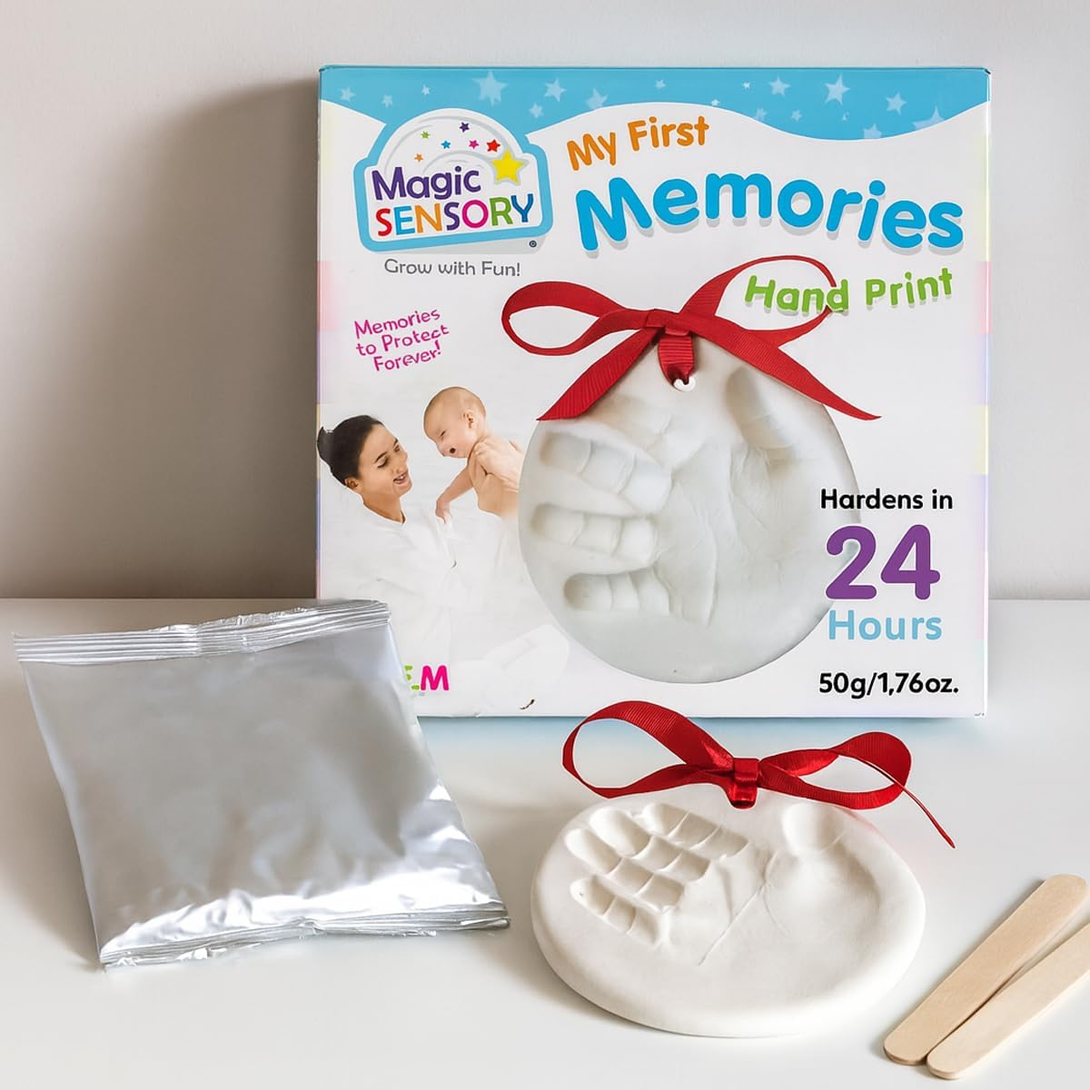 Magic Sensory My First Memories Baby Handprint & Footprint Keepsake Kit &ndash; Air-Dry Clay Ornament with Ribbon &ndash; Newborn Keepsake, for Parents & Grandparents. image number 2