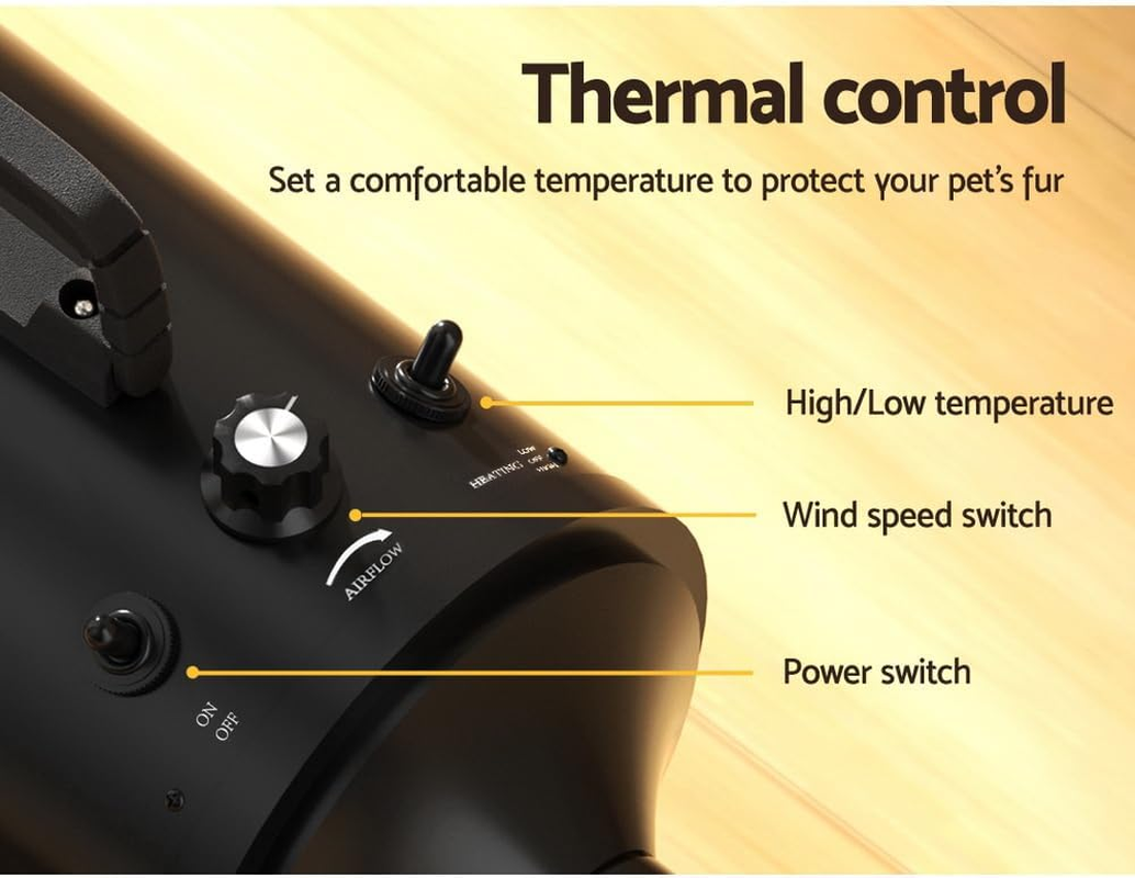 I.Pet Dog Hair Dryer, ABS Pet Grooming Vacuum Dogs Cat Speed Blower Hairdryer Blow Fast Heater Paw Washer Products, with Low Noise, 4 Different Nozzles and 200Cm Length Power Cord Black