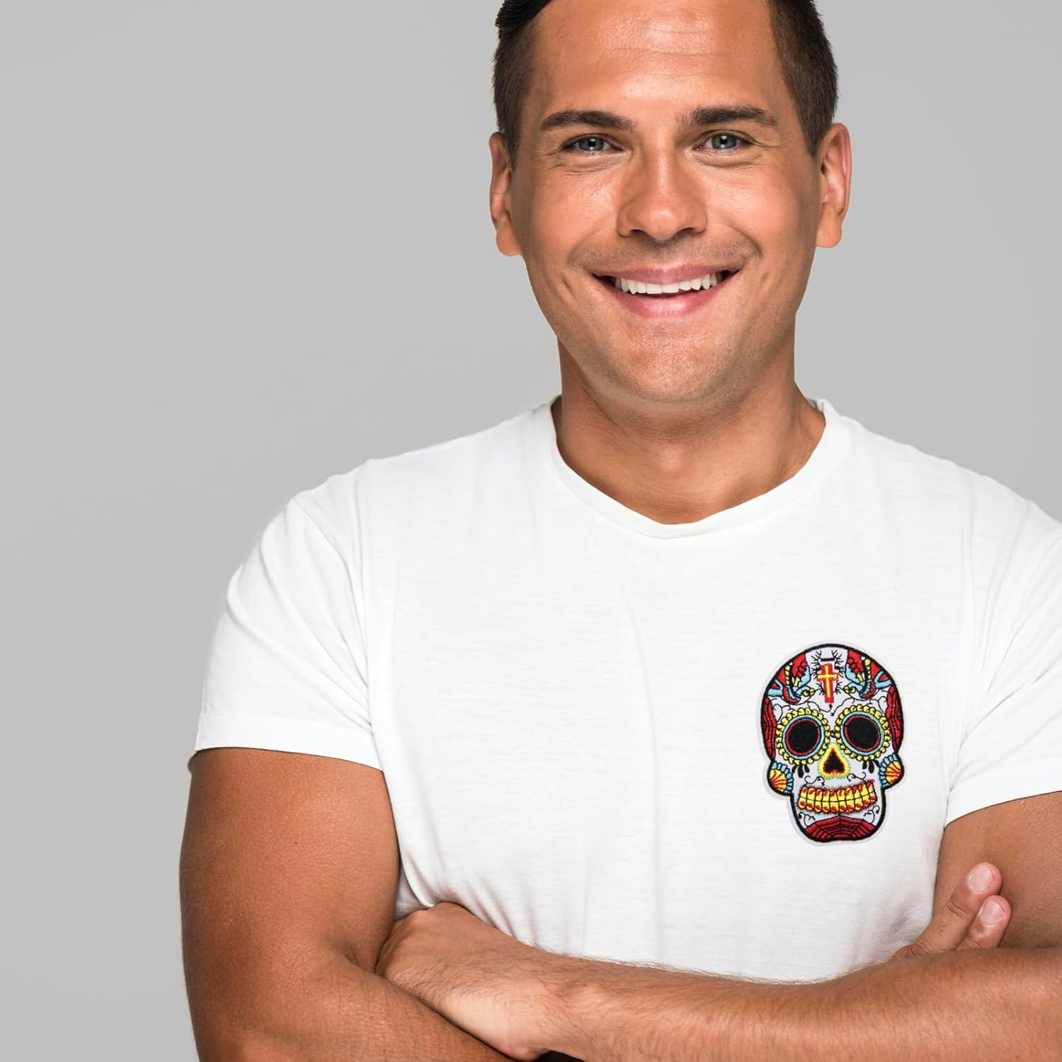 HEYTRCO 6PCS Sugar Skull Iron on Patches, Calavera Embroidered Repair Patches for Clothes, Custom Vintage Day of the Dead Applique for Hats, Jeans, Jackets, Bags, Backpacks, Dress image number 2